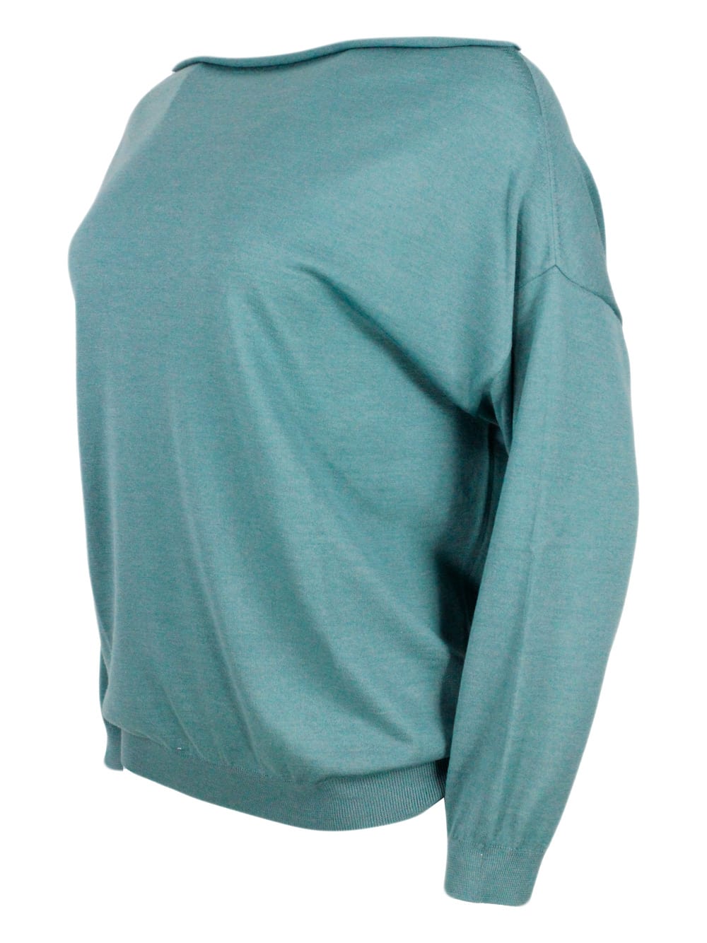 Shop Malo Boat-neck Sweater In Cashmere And Silk With Long Sleeves And An Oversized Fit In Green