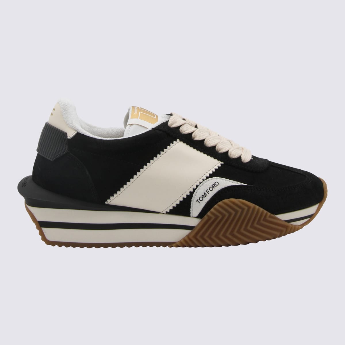 Shop Tom Ford Black And Cream Suede James Sneakers