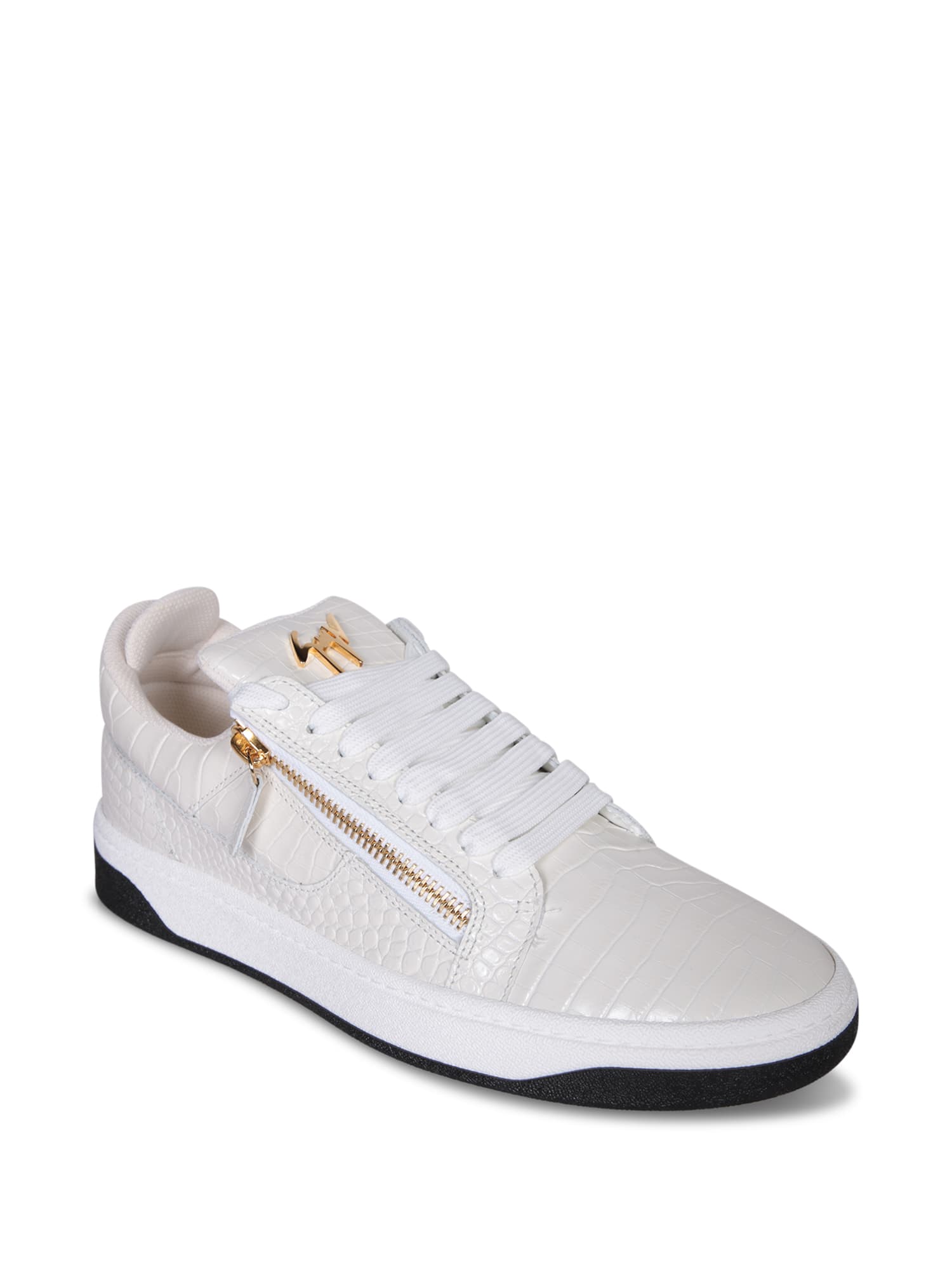 Shop Giuseppe Zanotti Zip White-gold Sneakers