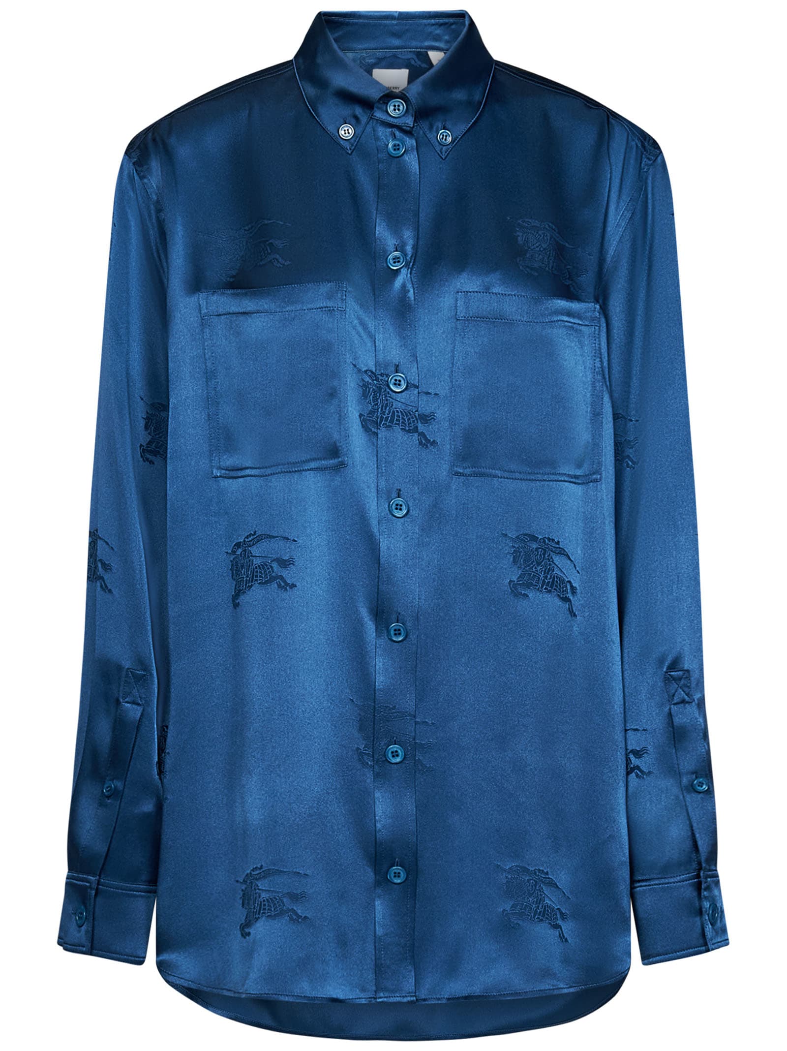 Burberry Silk-satin Jacquard Shirt In Muted Navy Ip Pat | ModeSens