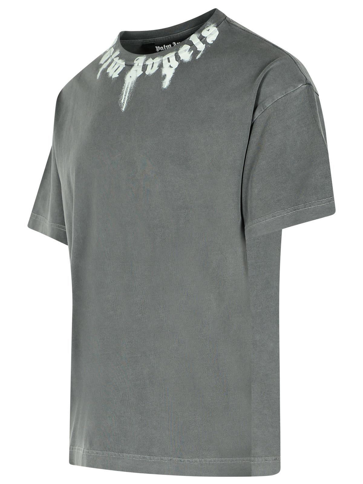 Palm Angels Grey Short-sleeved T-shirt With Artistic Logo Detail In Gray