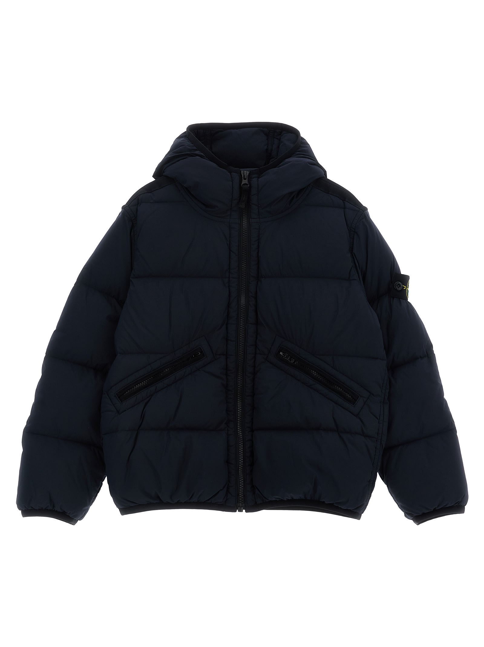 Stone Island Hooded Cotton Jacket In Blue