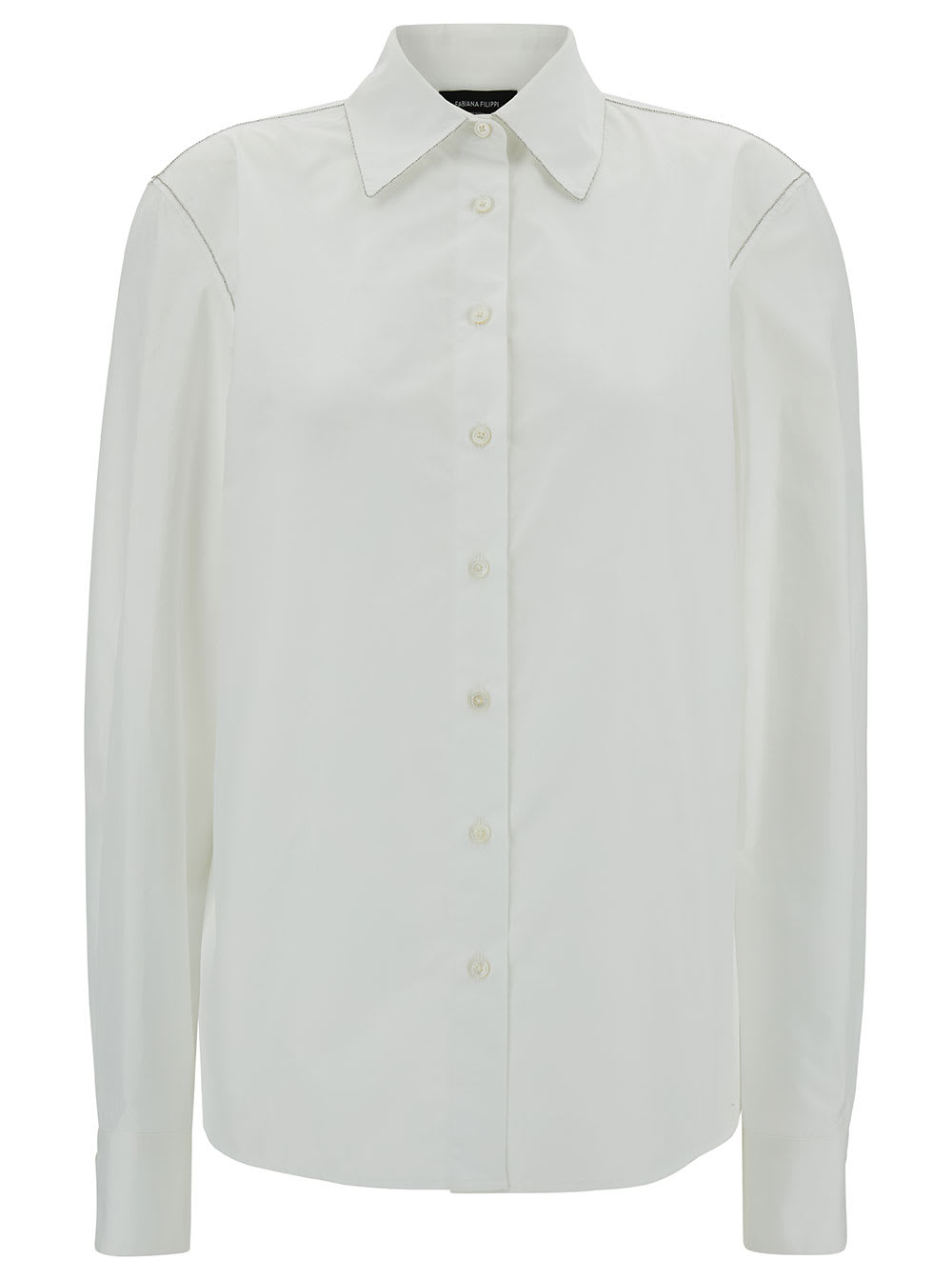 White Shirt With Diamond Thread Embroidery In Cotton Woman