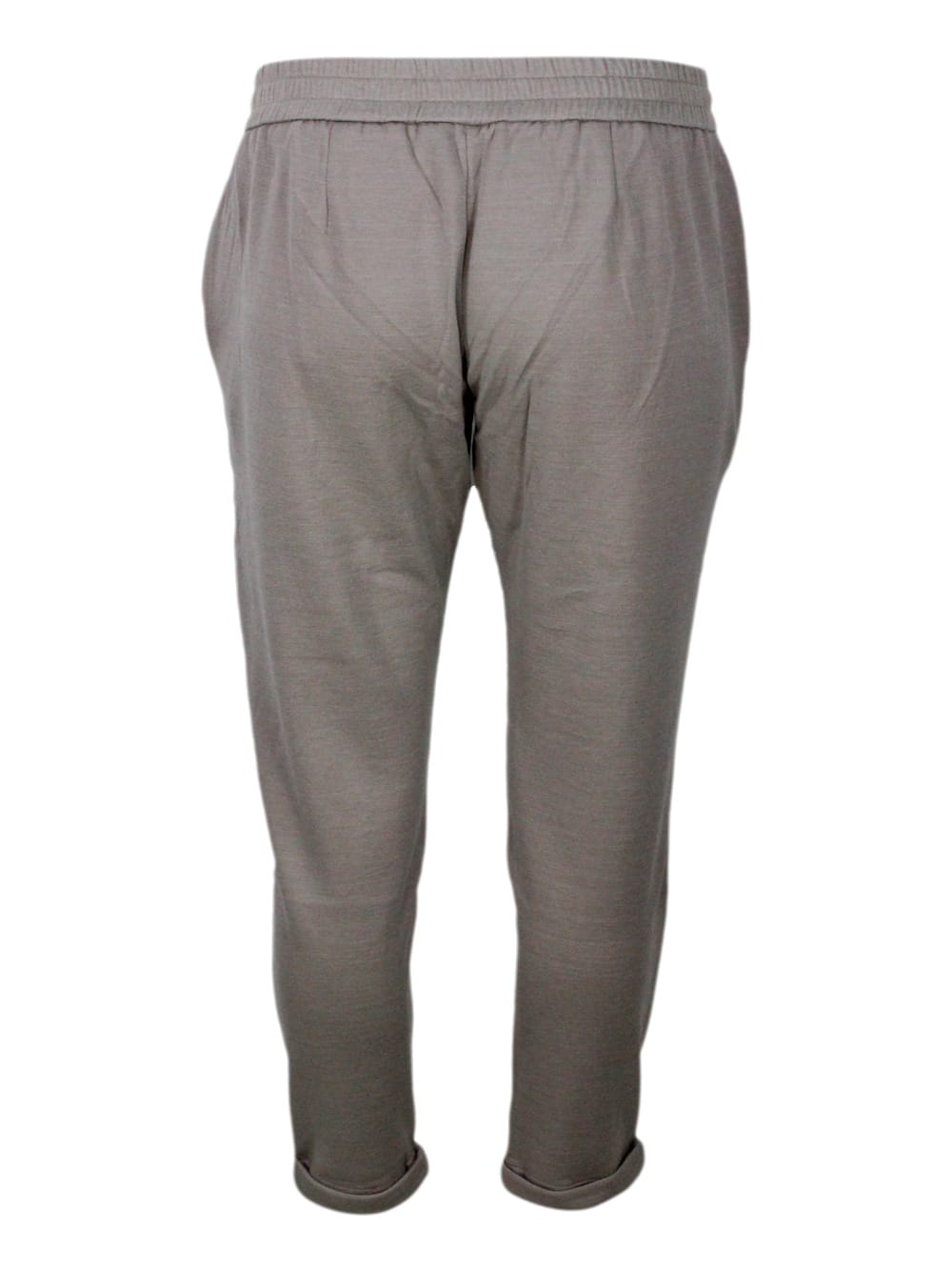 Shop Brunello Cucinelli Jogging Trousers In Cotton And Silk With Monili On The Pockets In Beige