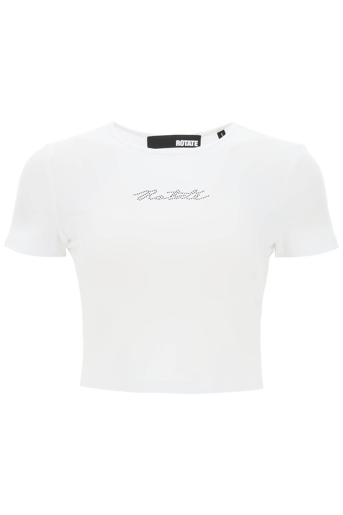 Cropped T-shirt With Rhinestone Logo