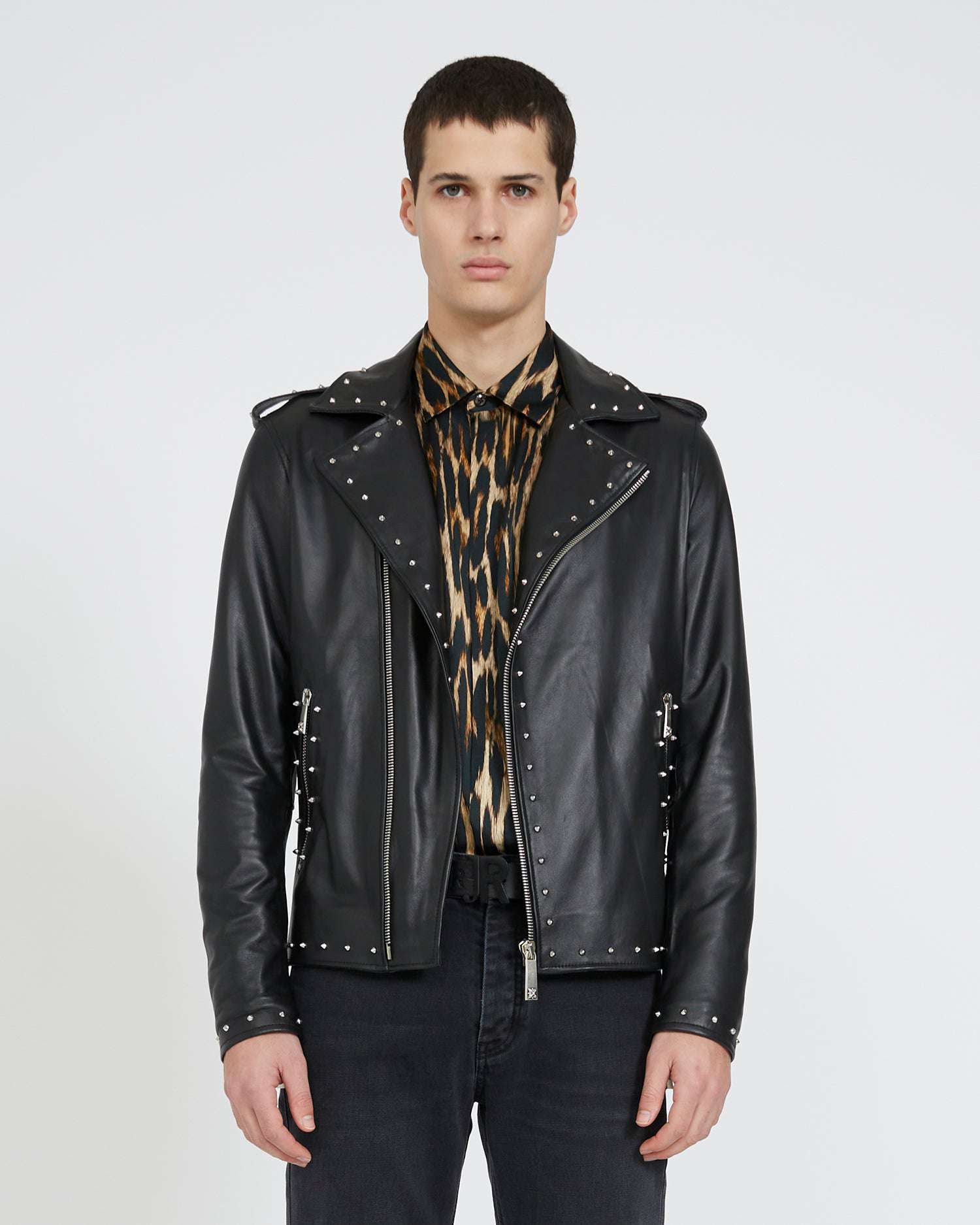 Shop John Richmond Leather Jacket With Applications On The Back In Nero