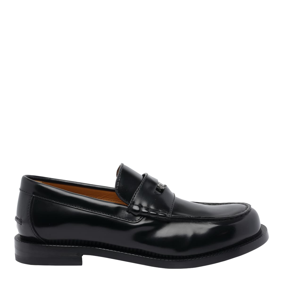 Gucci Round Toe Leather Loafers With Removable Detail In Black
