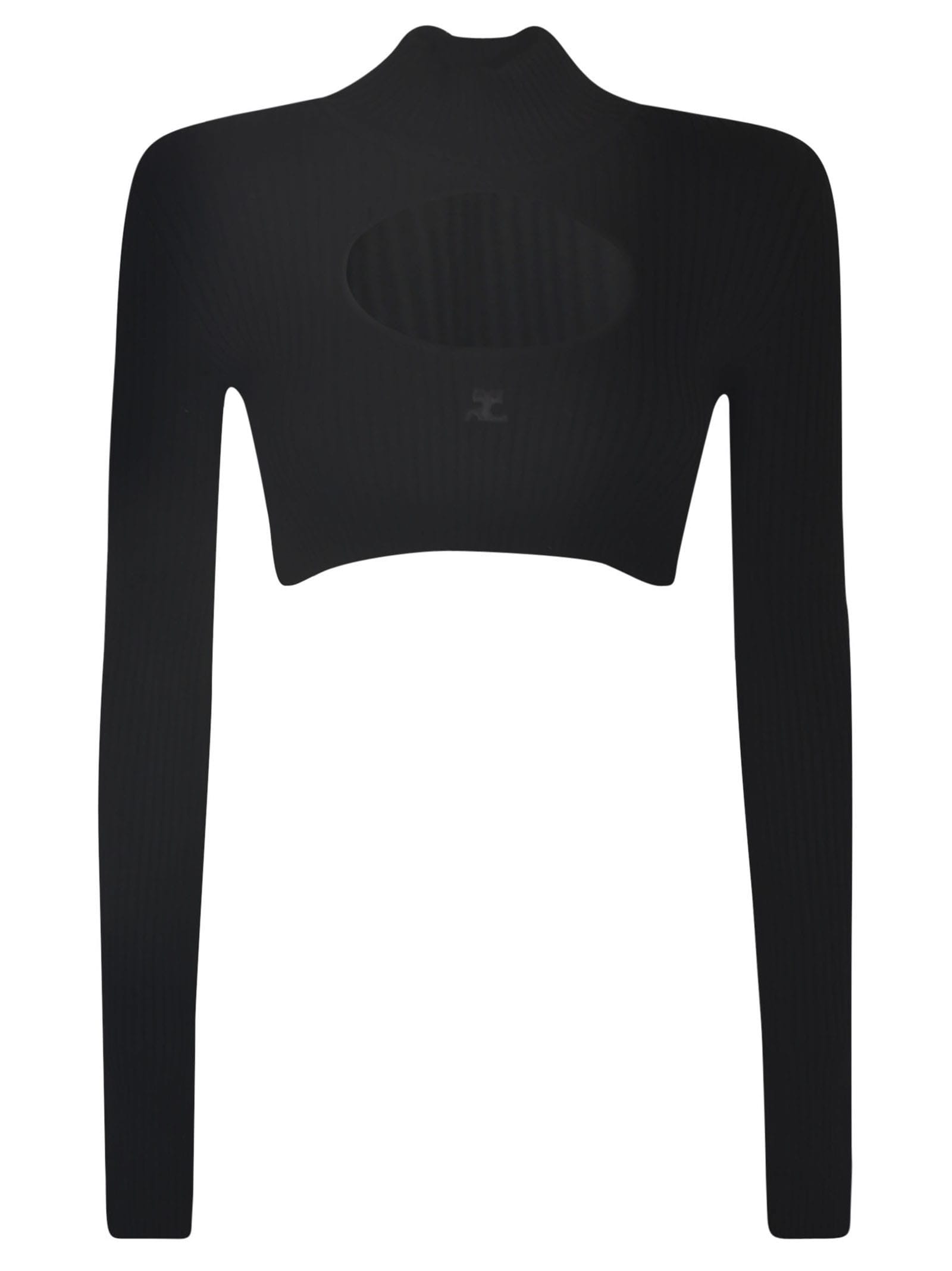 Shop Courrèges Cropped Ribbed Jumper In Black