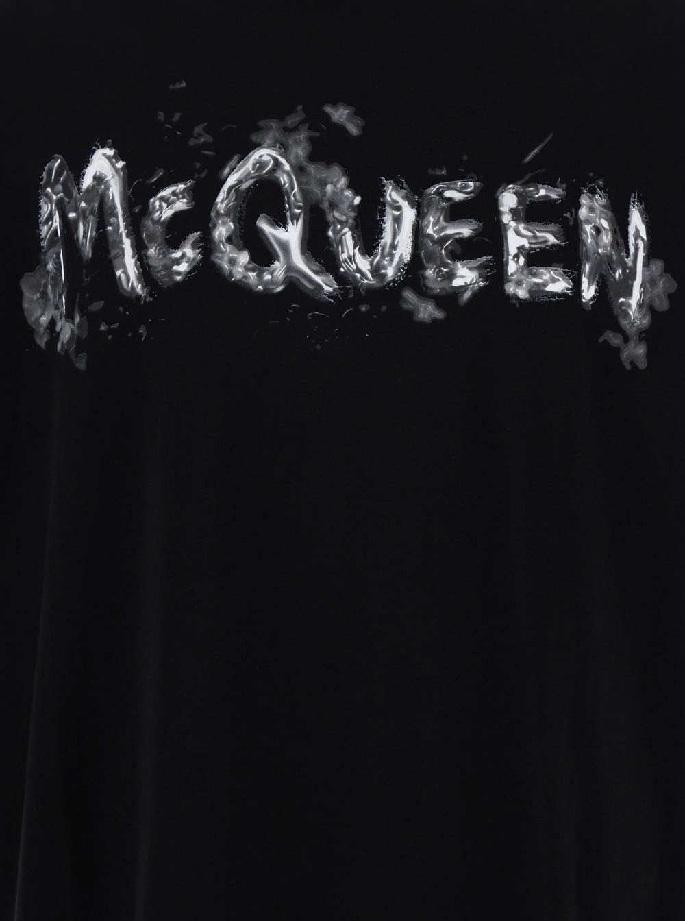 Shop Alexander Mcqueen Black T-shirt With Graffiti Logo Print In Cotton Man