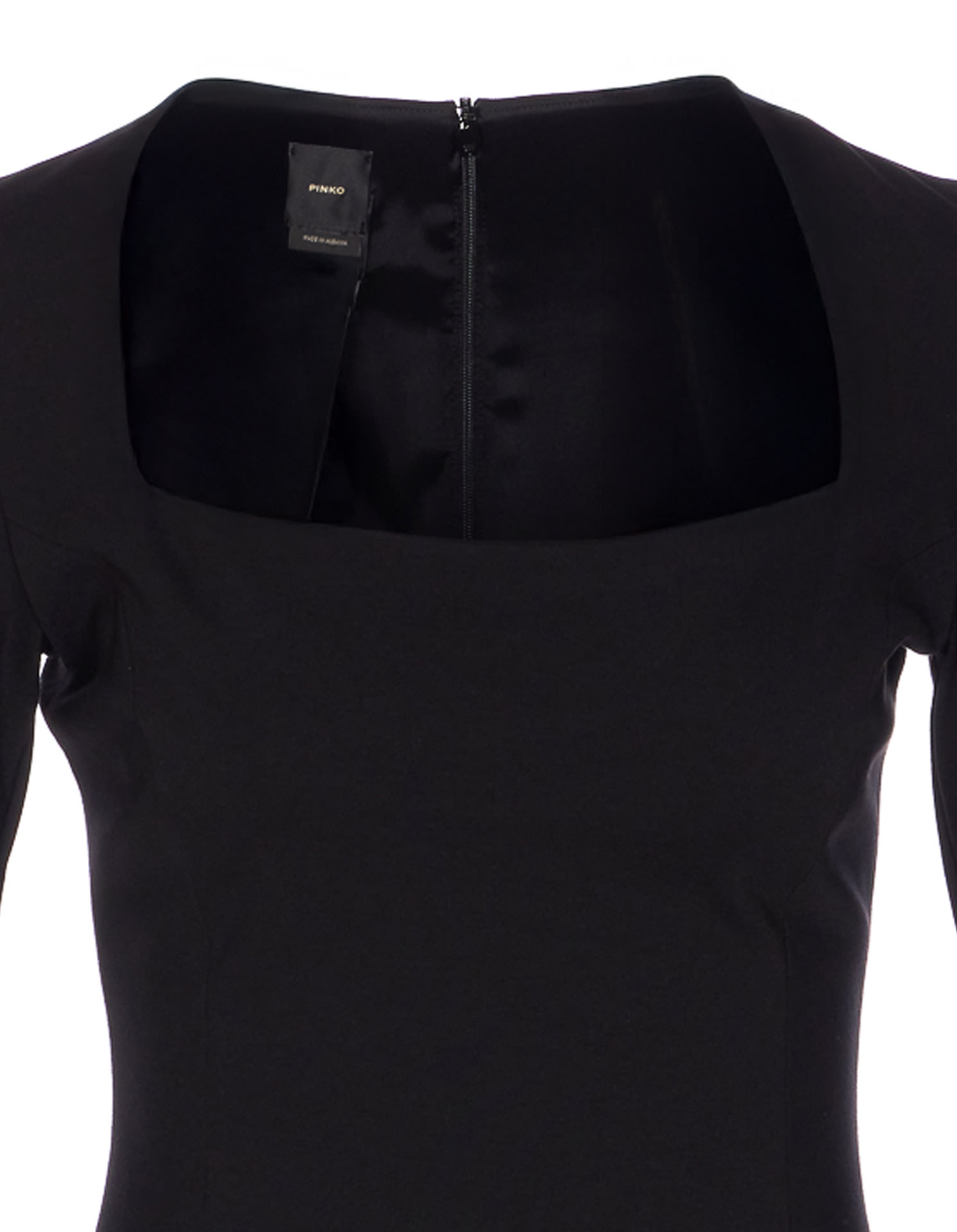 Pinko Flounced Square Neck Long Sleeve Dress In Black
