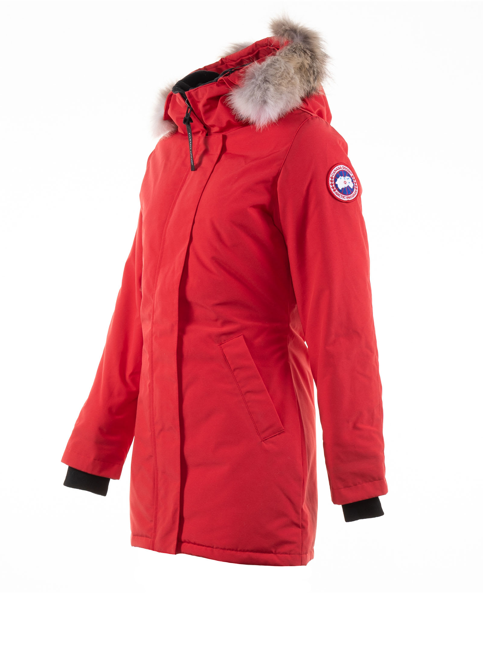 Shop Canada Goose Parka With Logo On The Sleeve In Red