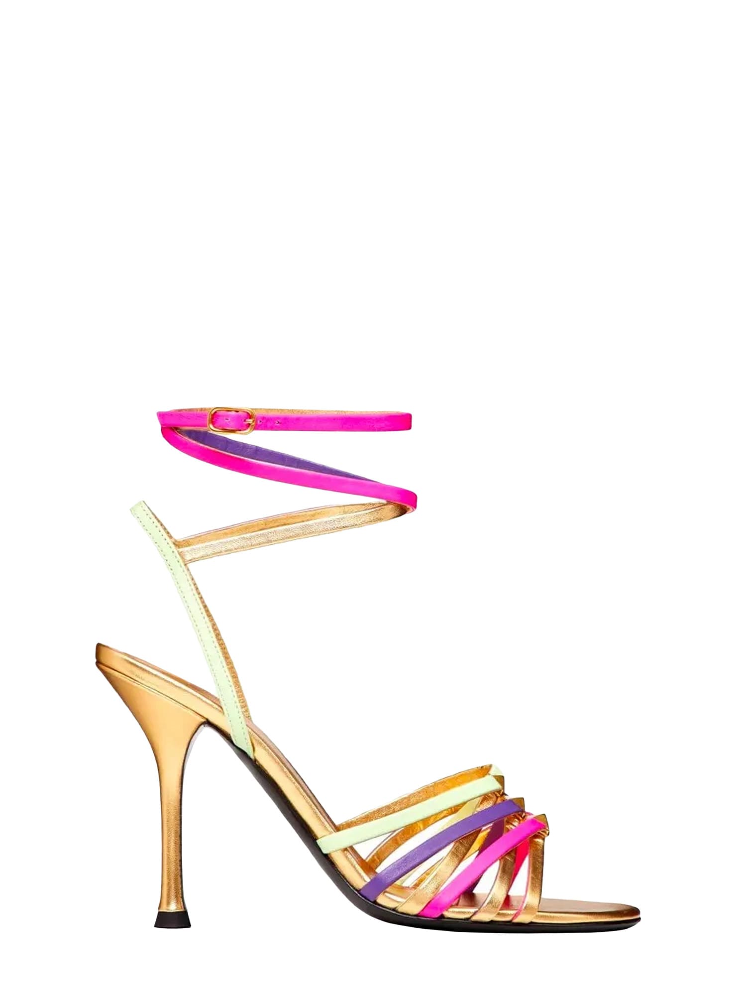 Valentino Rockstud Strappy Multi Ankle-wrap Sandals In Gold