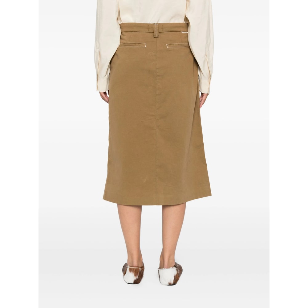7 For All Mankind Contrast-stitching Midi Skirt In Brown