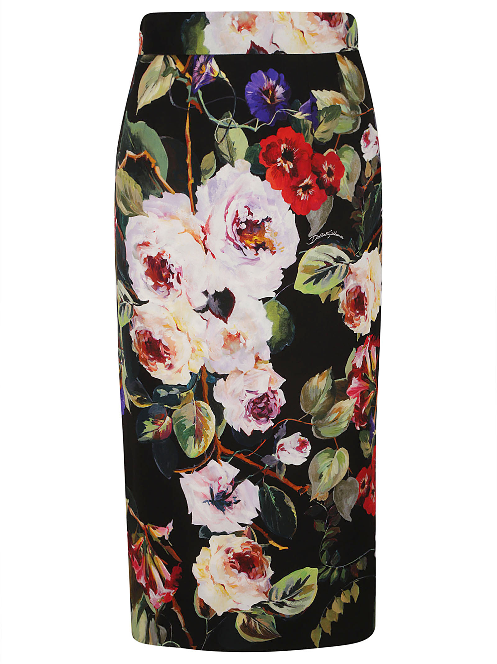 Dolce & Gabbana Floral Print Skirt In Black