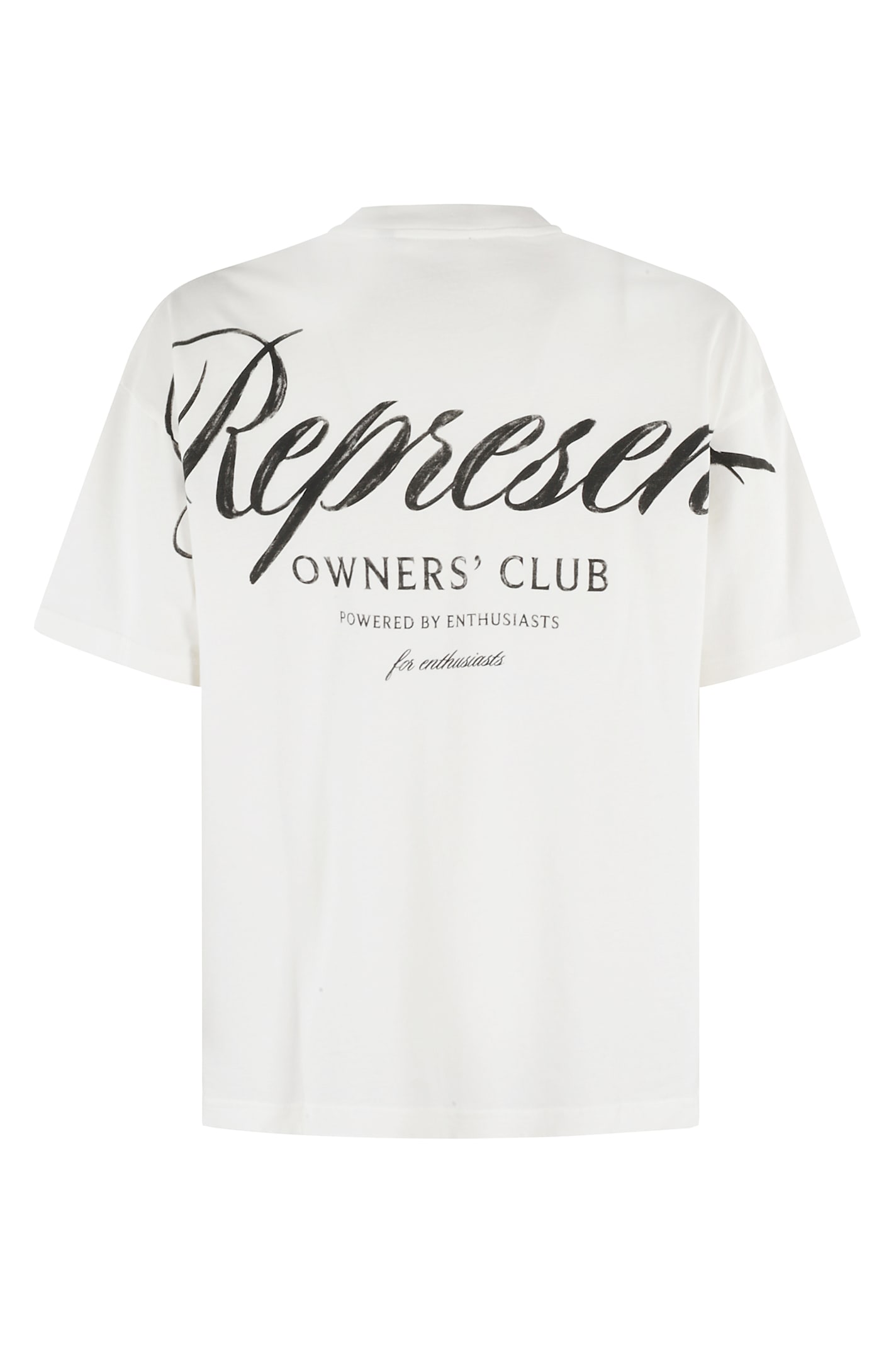 Represent White Crewneck T-shirt With With Front And Back Owners Club Print In Cotton Man In Flat White