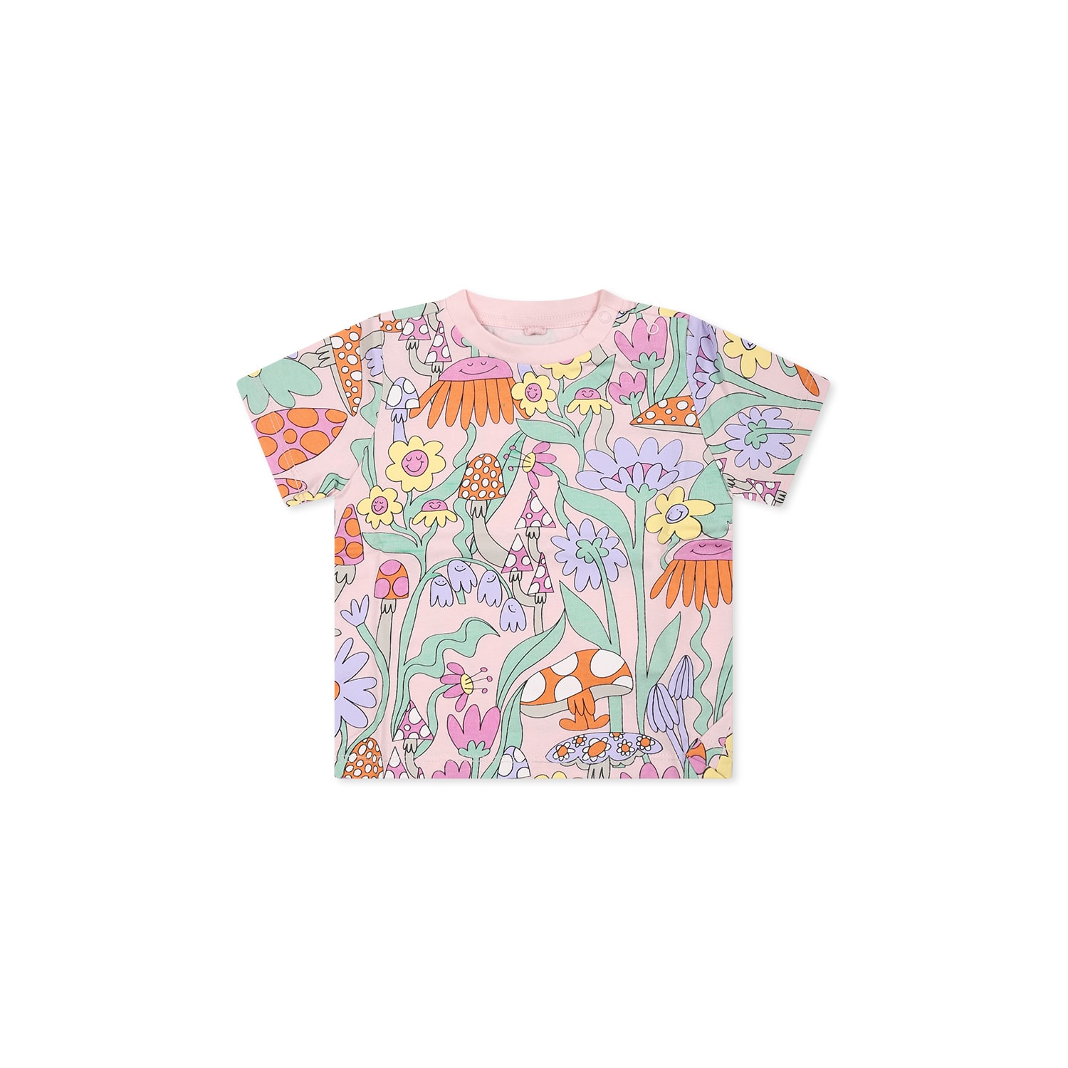 Stella Mccartney Pink T-shirt For Baby Girl With Flowers In Pink