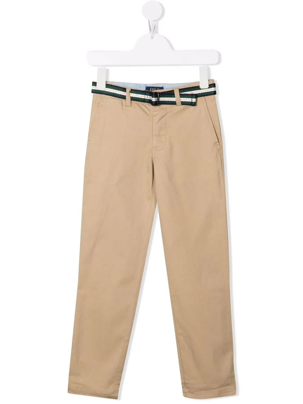 Ralph Lauren Kids Trousers In Classic Khaki Stretch Chino With Belt