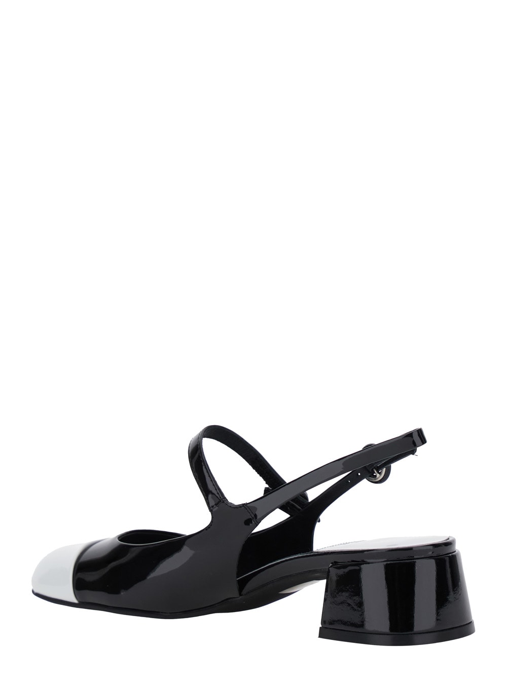 JEFFREY CAMPBELL COU-COU BLACK SLINGBACK PUMPS WITH LOW BLOCK HEEL AND CONTRASTING TOE IN LEATHER WOMAN