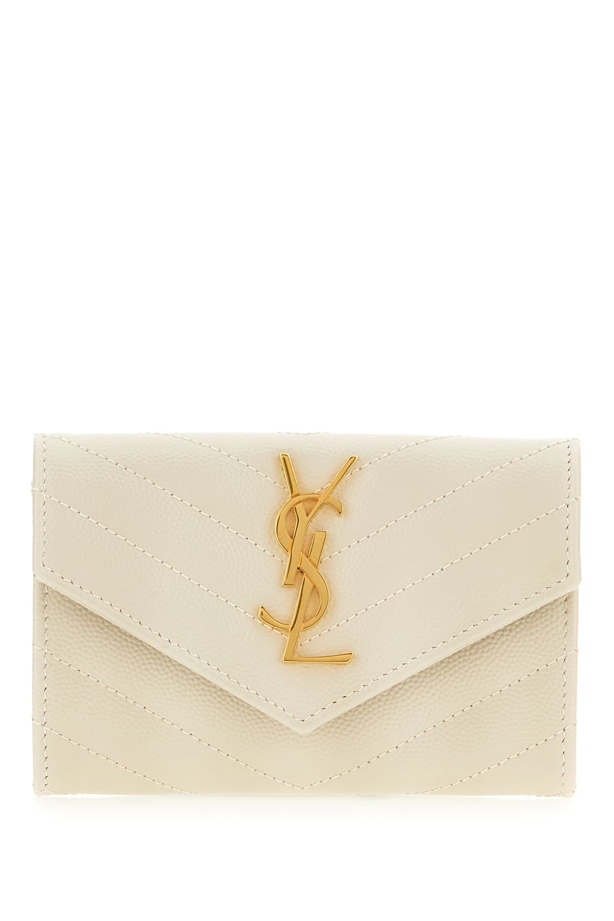 Saint Laurent Cassandre Chevron-quilted Leather Wallet In White