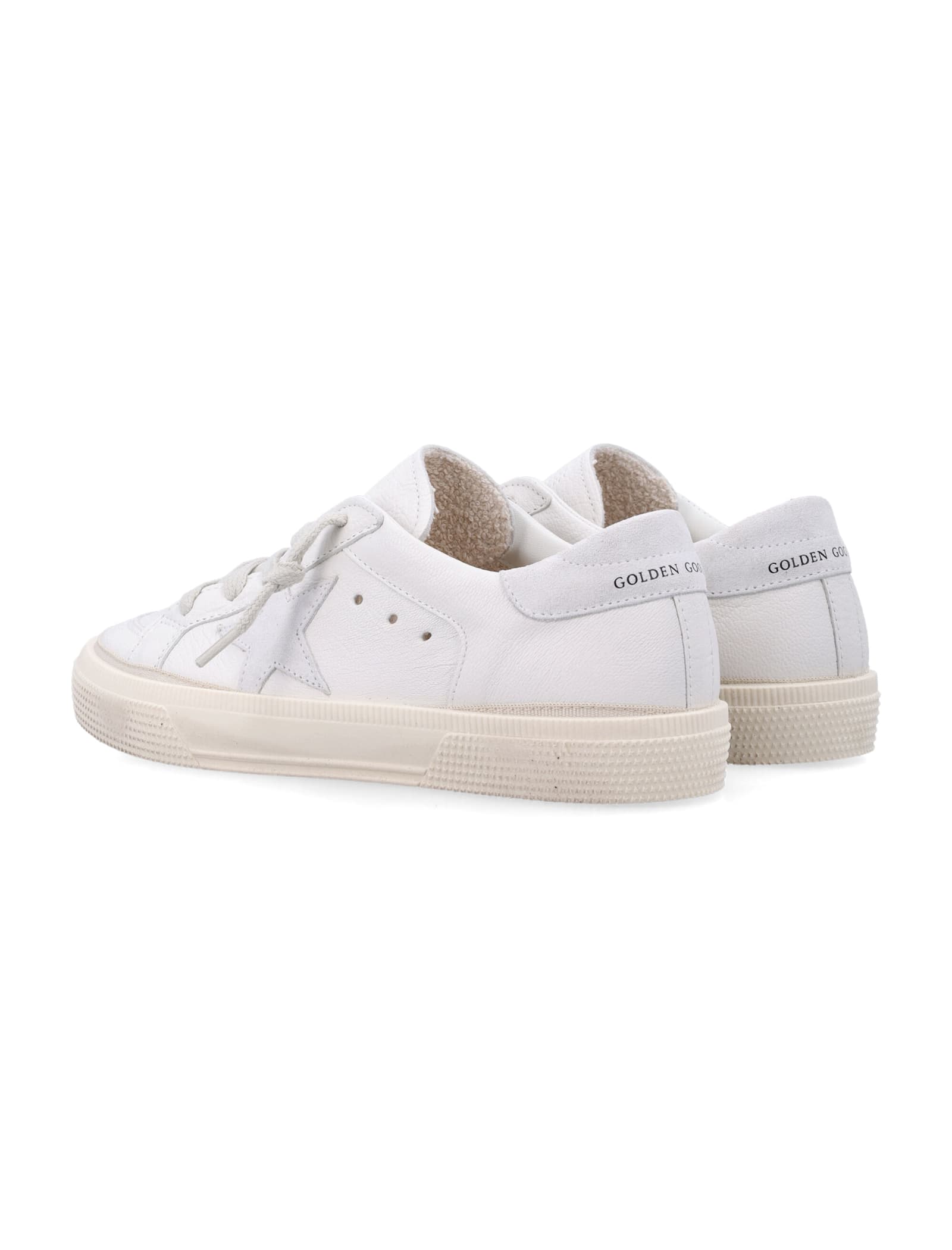 Golden Goose Kids May White Nappa Leather Sneakers In White