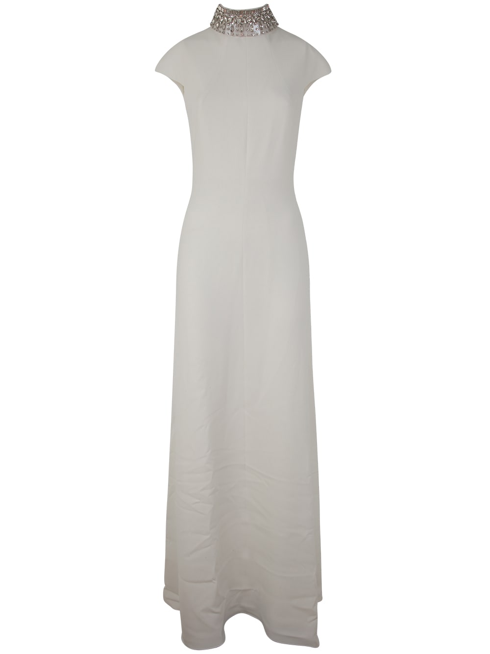 Shop Max Mara Perim Long Dress With Crystal Neck In Optical White