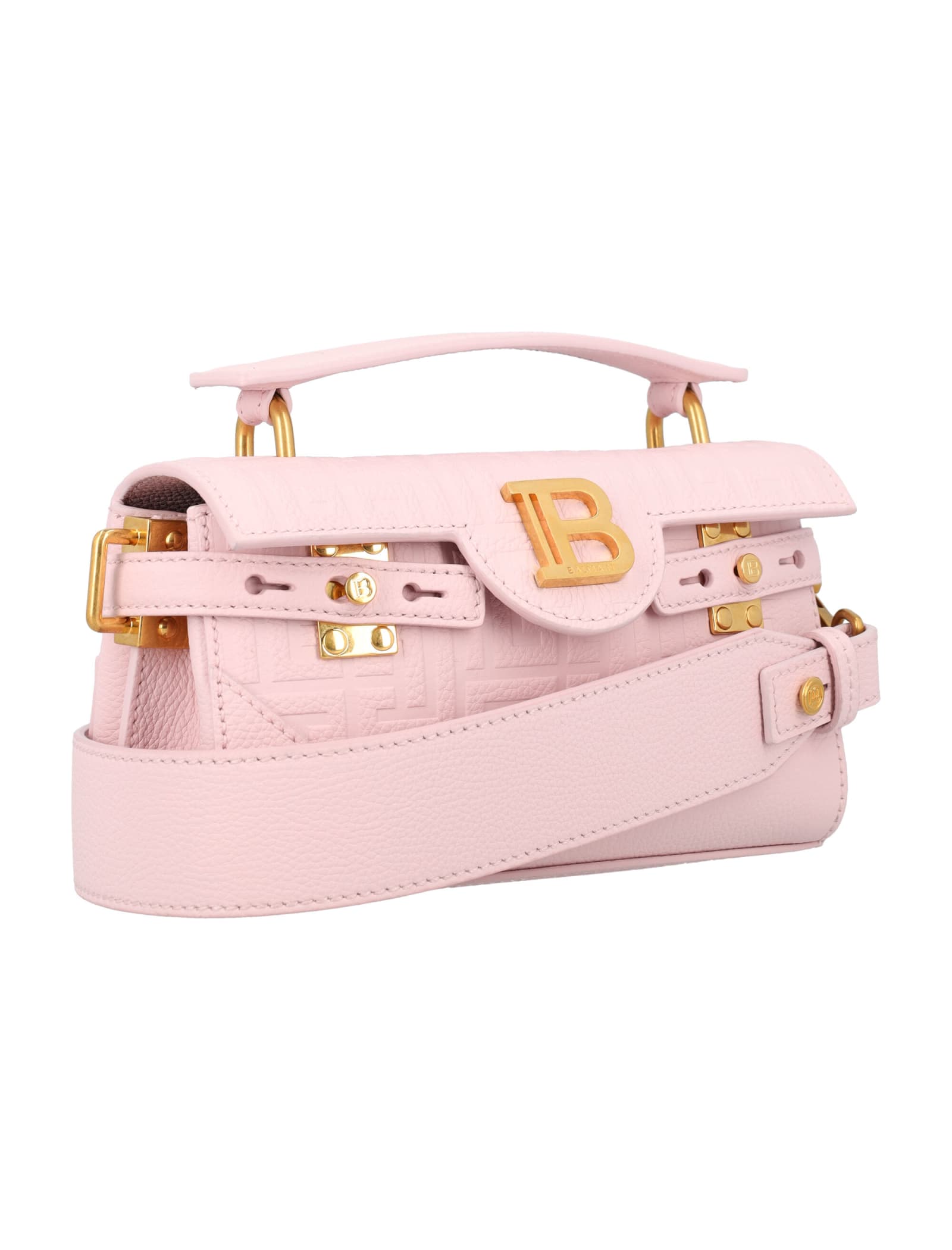 Shop Balmain B-buzz 19 Embossed Bag In Rosa Chiaro