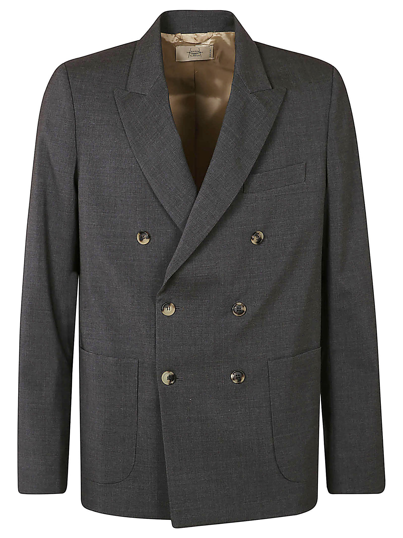 Shop Maison Flaneur Patched Pocket Double-breasted Formal Dinner Jacket In Gray