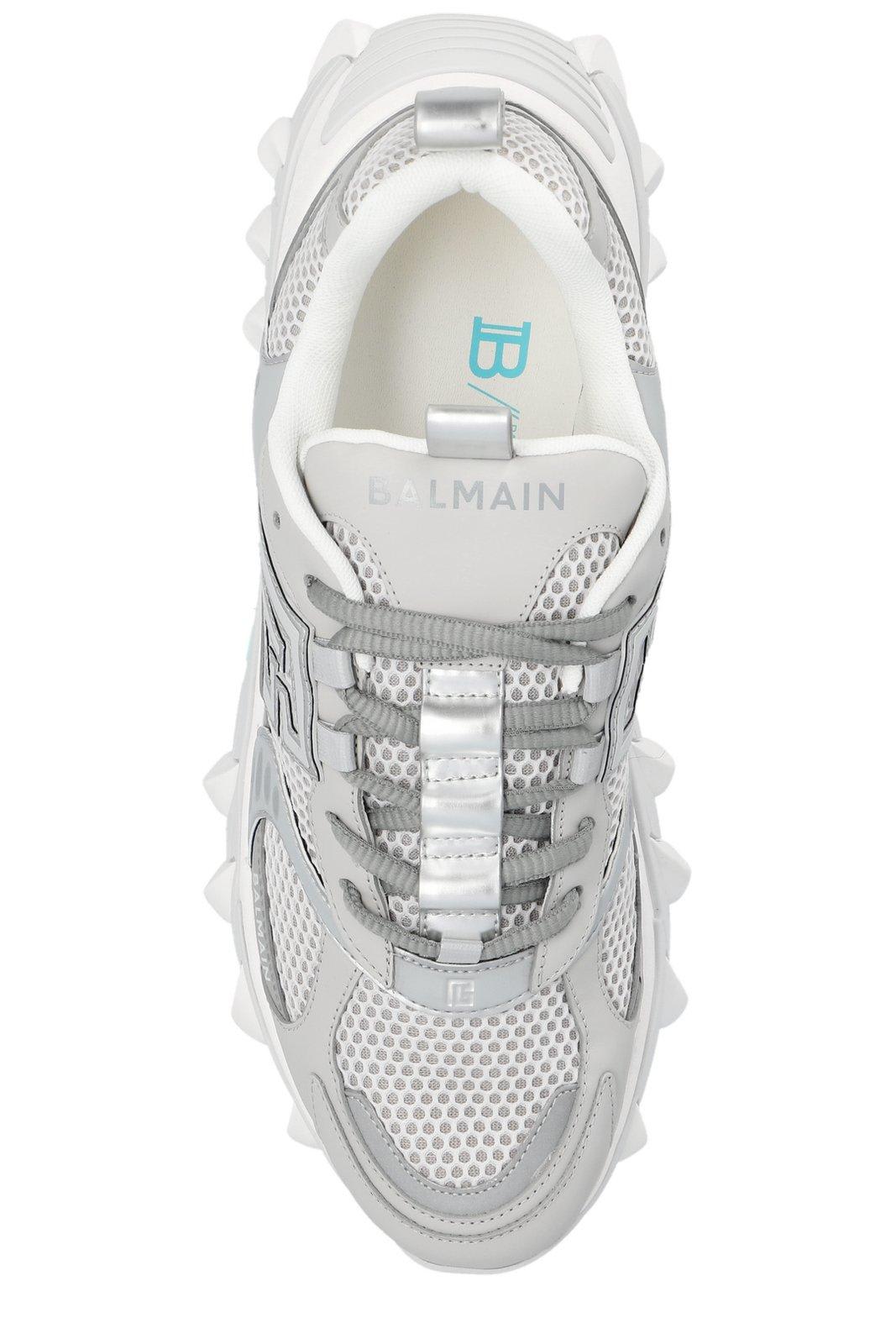 Shop Balmain B-east Pb Lace-up Sneakers In Turquoise/blanc