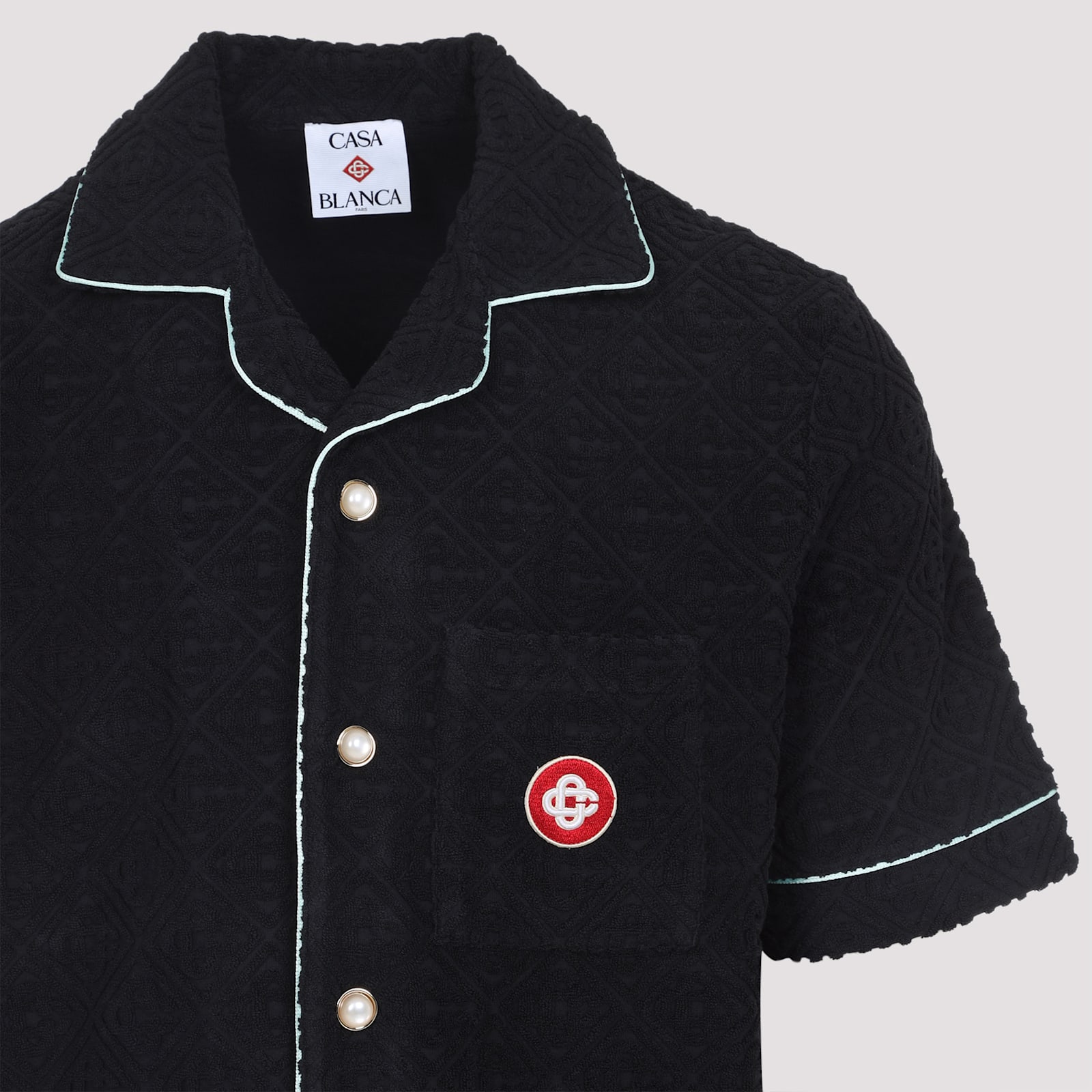Casablanca Black Shirt With Classic Lapels And All-over Embossed Monogram In Black