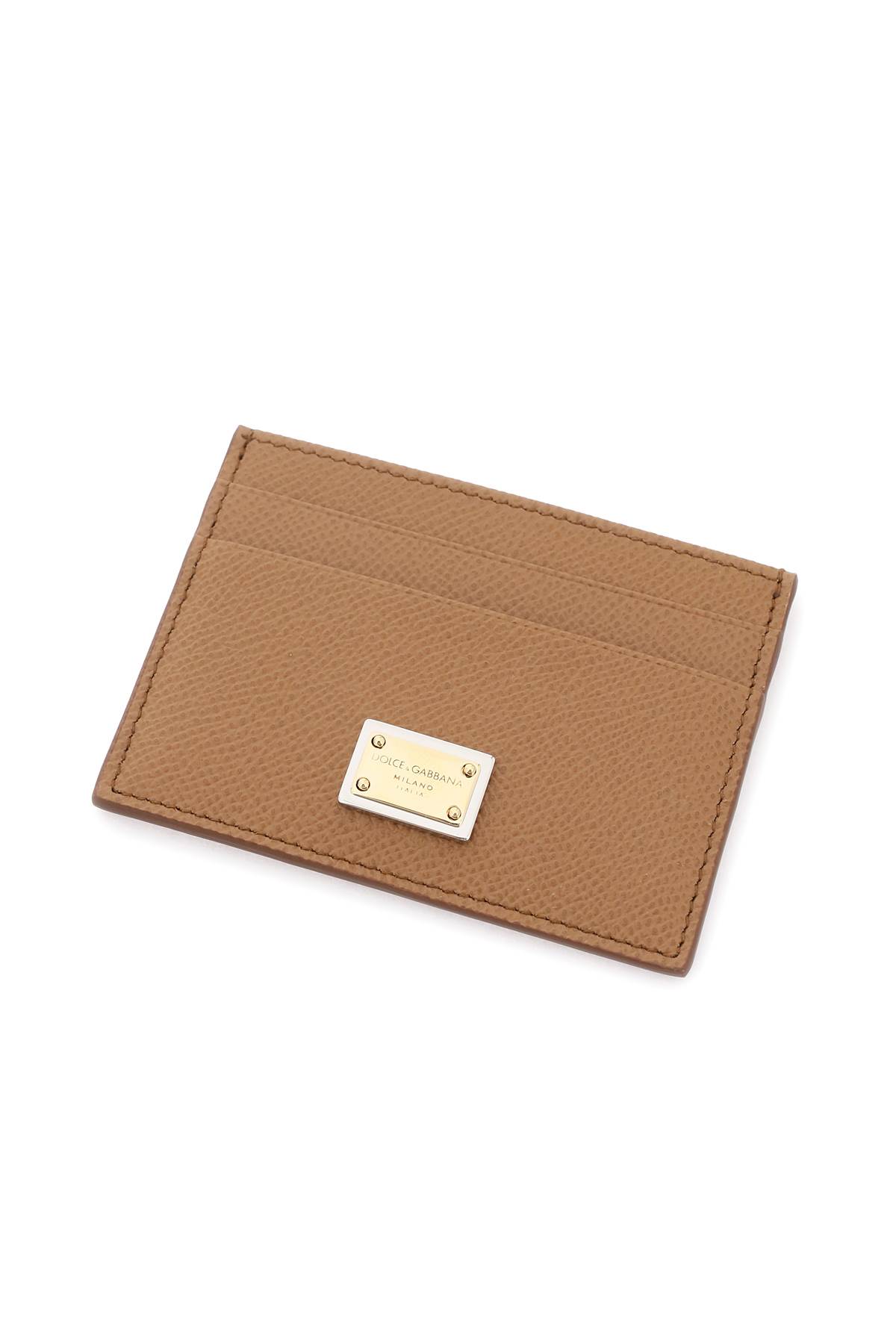 Shop Dolce & Gabbana Leather Card Holder With Logo Plaque In Cammello
