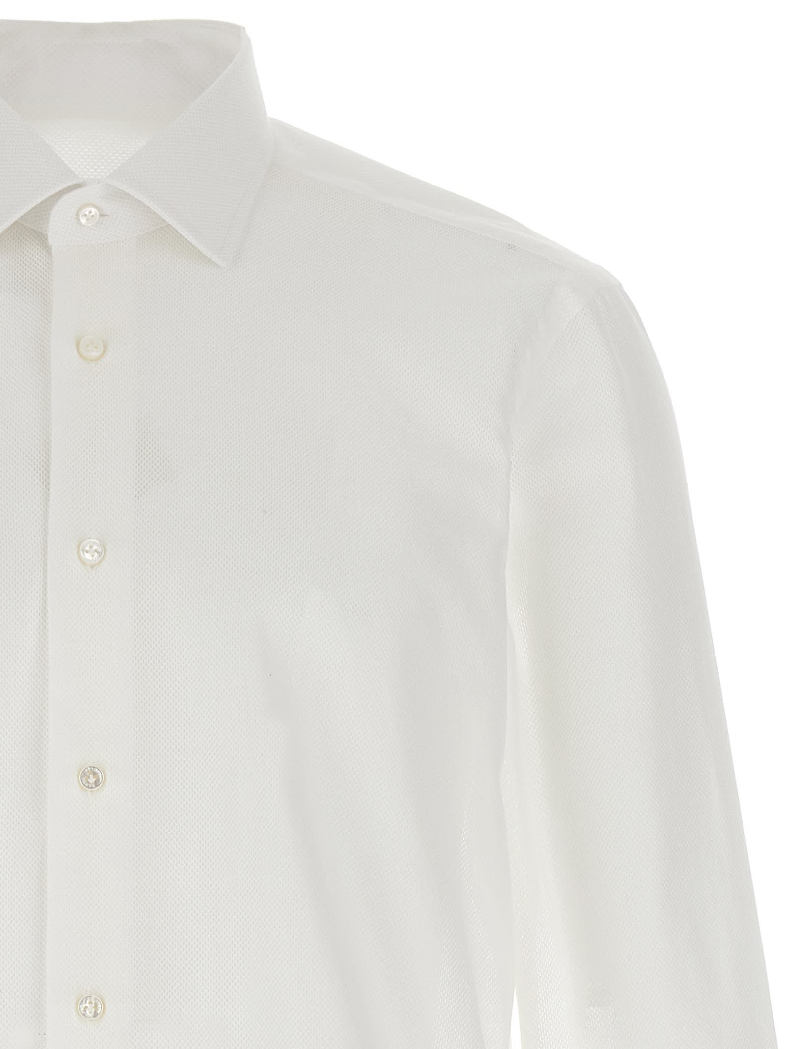 Barba Napoli Honeycomb-pattern Cotton Shirt In White