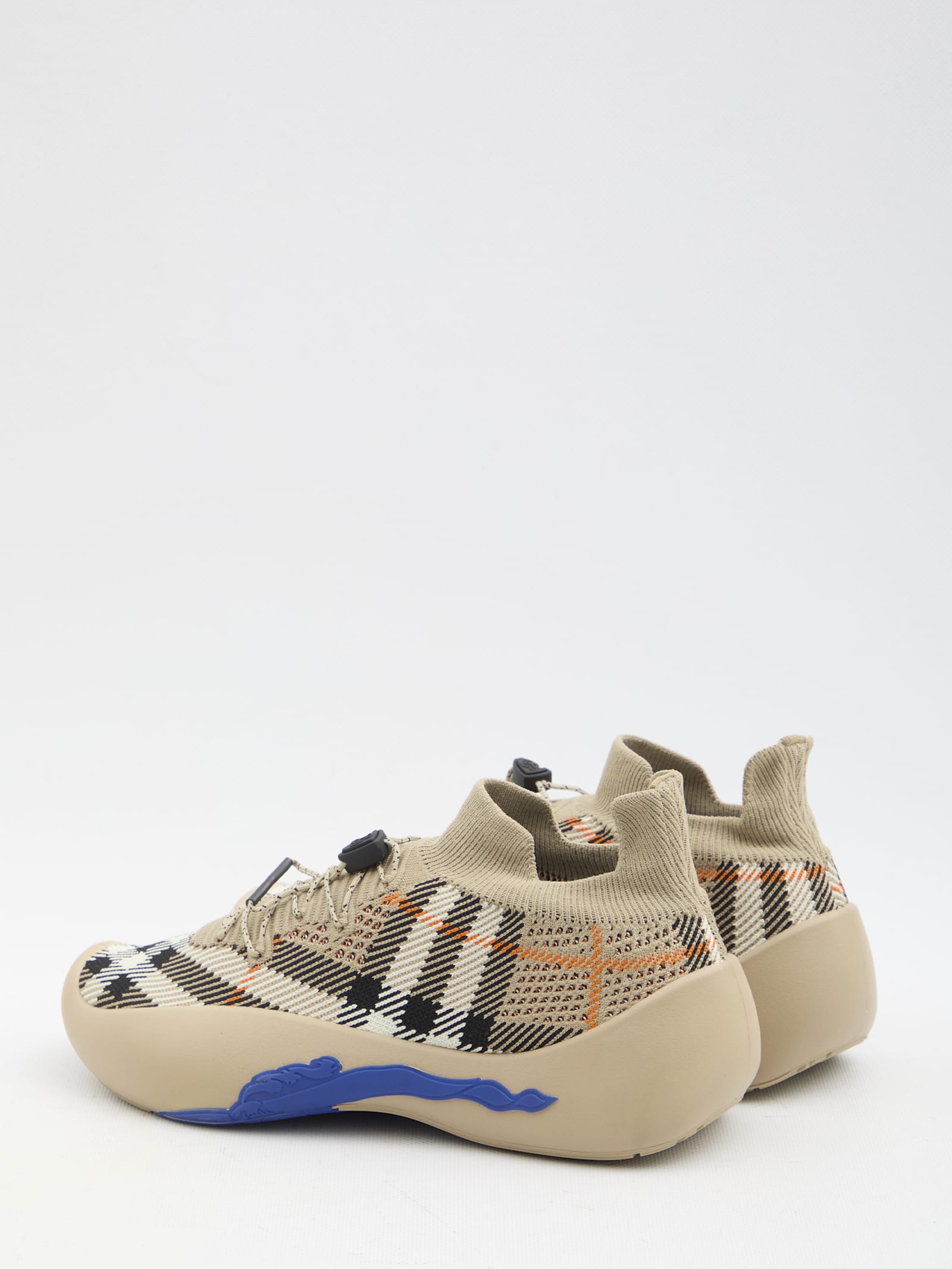 Shop Burberry Check Knit Neptune Sneakers In Sand Ip Check