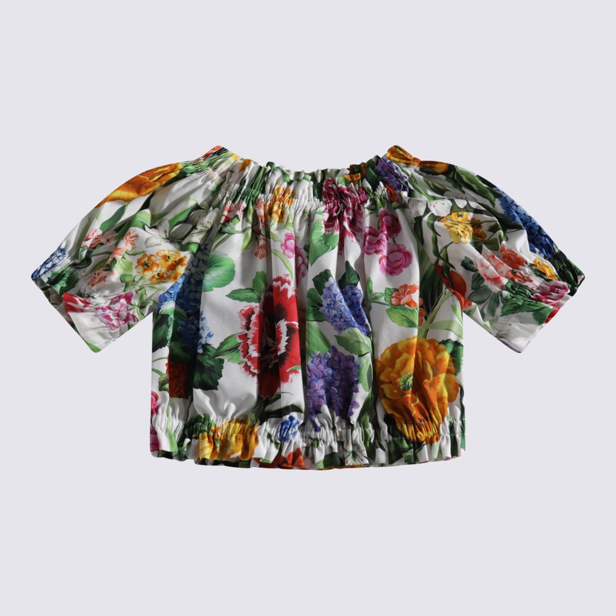 Dolce & Gabbana Multicolor Cotton Top In Mix Fiori F. Bianco