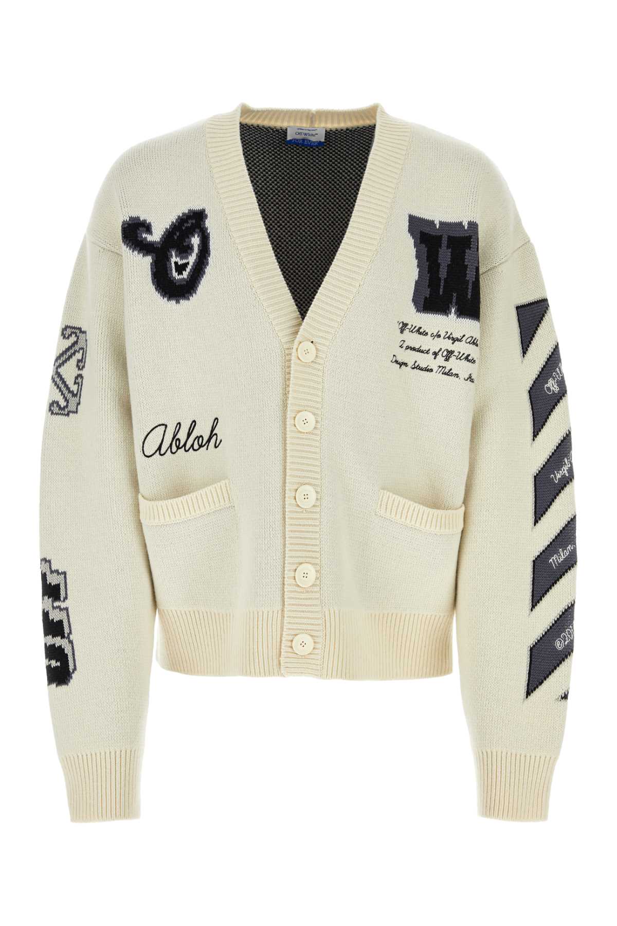 Shop Off-white Ivory Wool Blend Oversize Cardigan In 6110