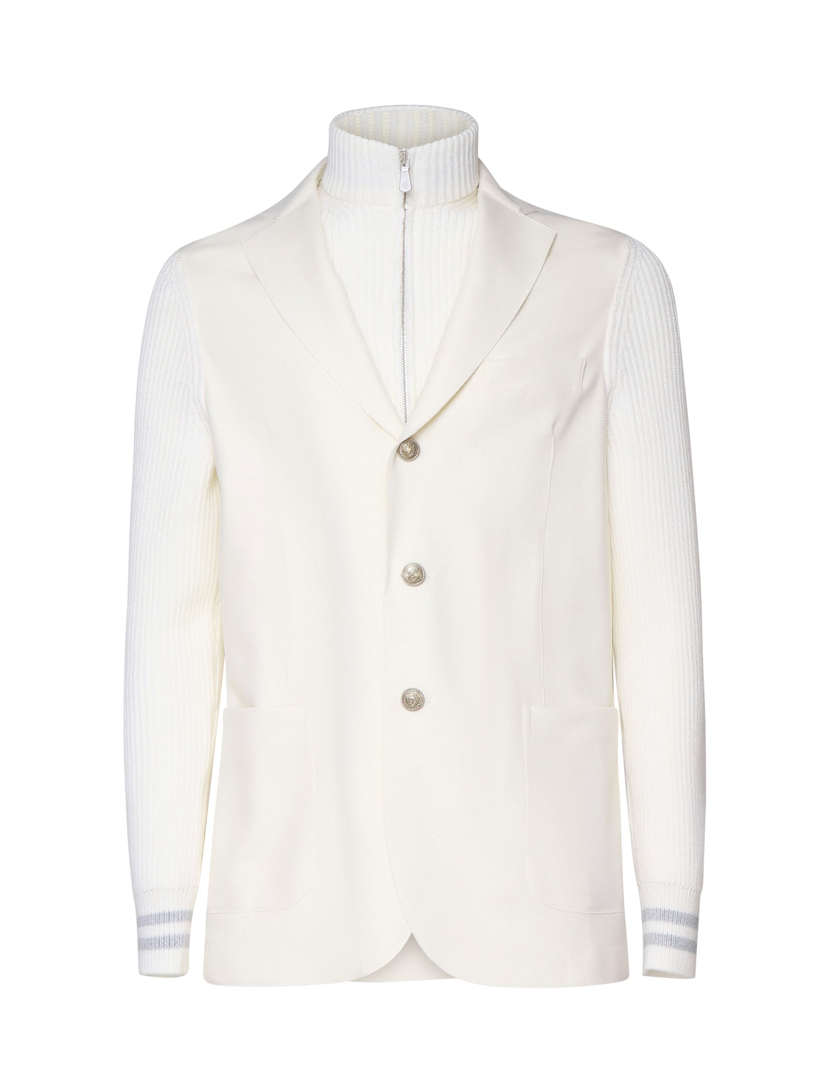 Shop Eleventy Bib Jacket In Double Style In White