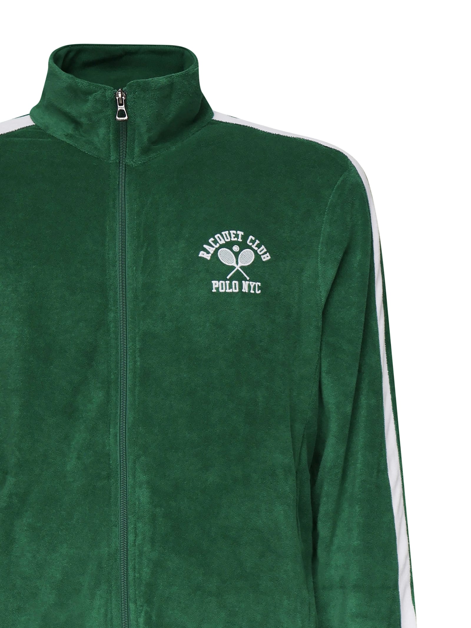 Polo Ralph Lauren Run Club P-wing Logo Taped Sleeve Cotton Terry Track Jacket In Green
