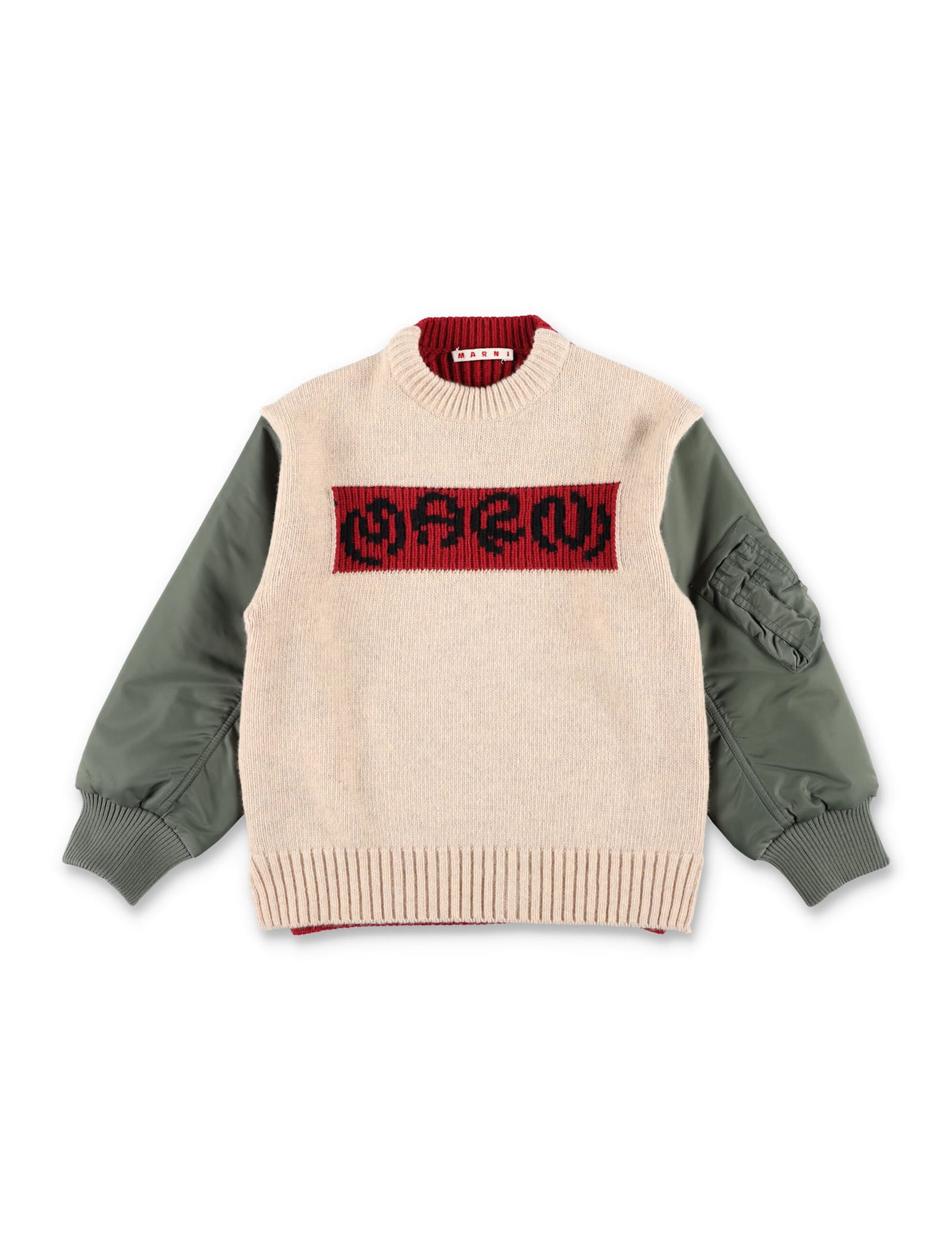 Marni Hybrid Knit And Bomber Sleeve Sweater In Multicolor