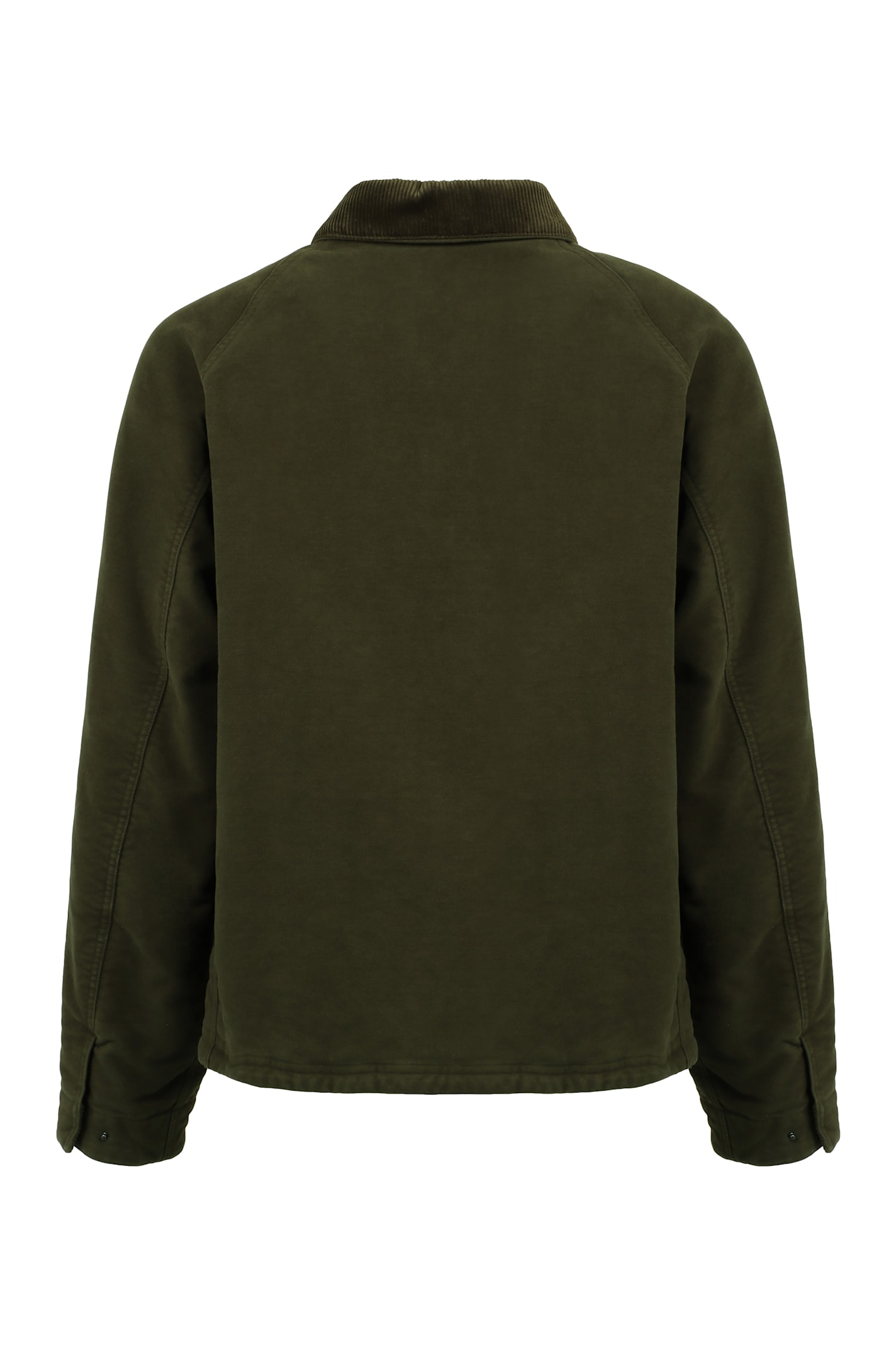 Aspesi Cotton Jacket With Zip And Corduroy Collar In Green