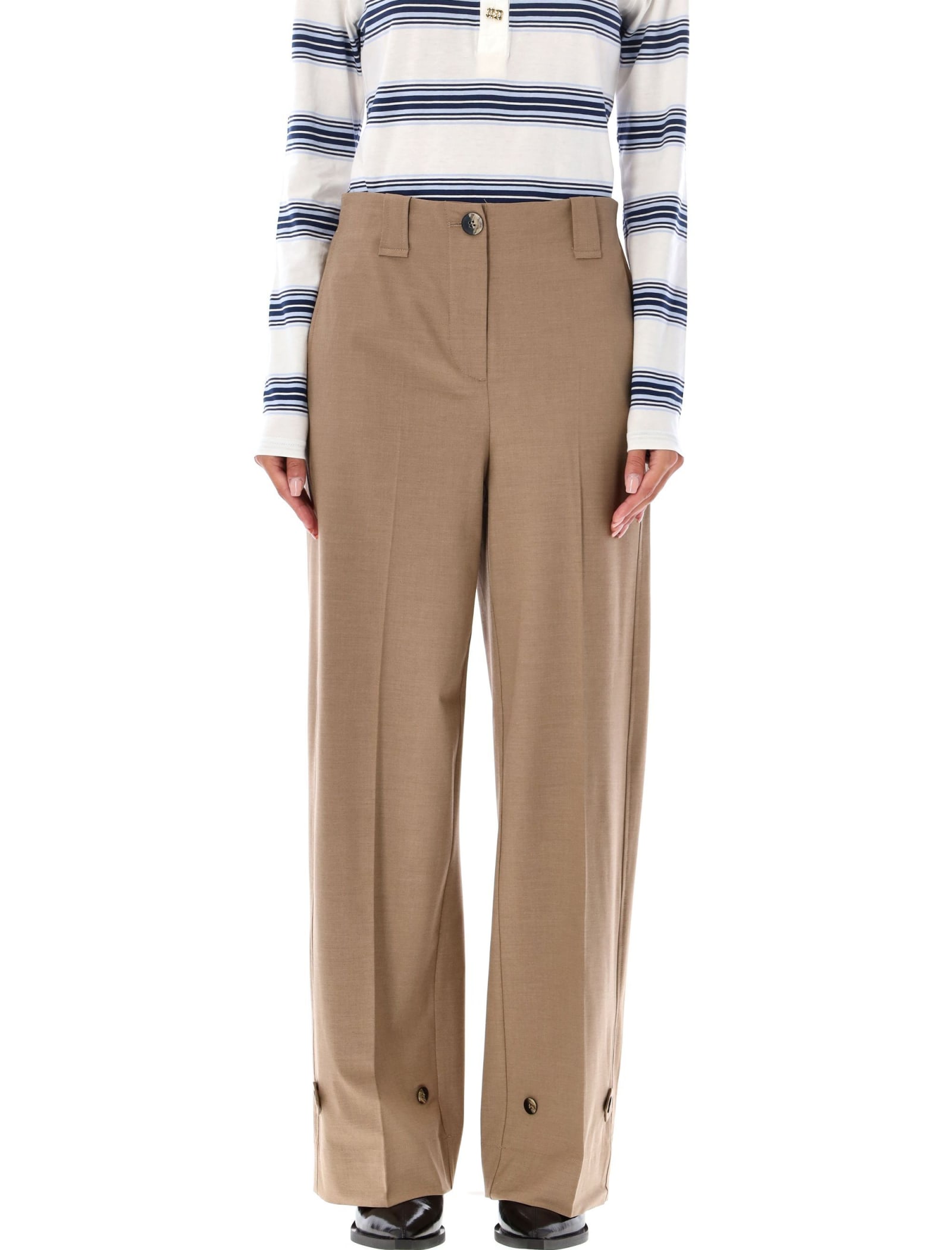 Shop Ganni Drapey Mid Waist Pants In Tigers Eye