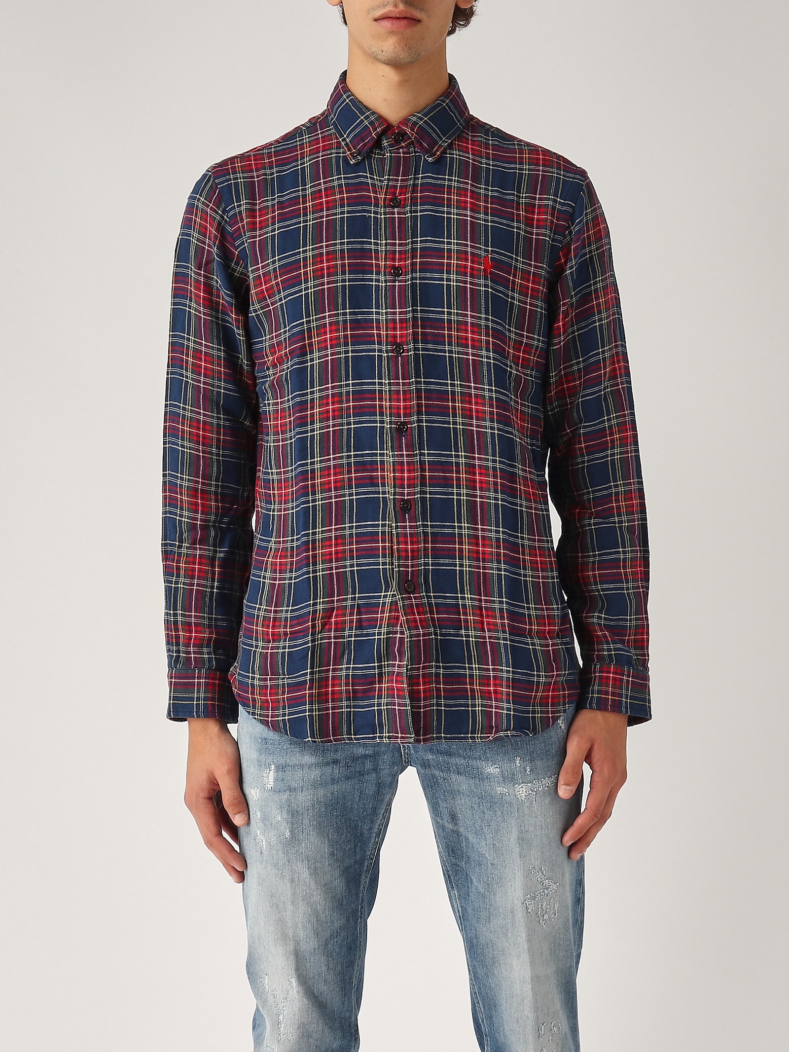 Shop Polo Ralph Lauren Sport Shirt Long Sleeve Sweater In Tartan Navy