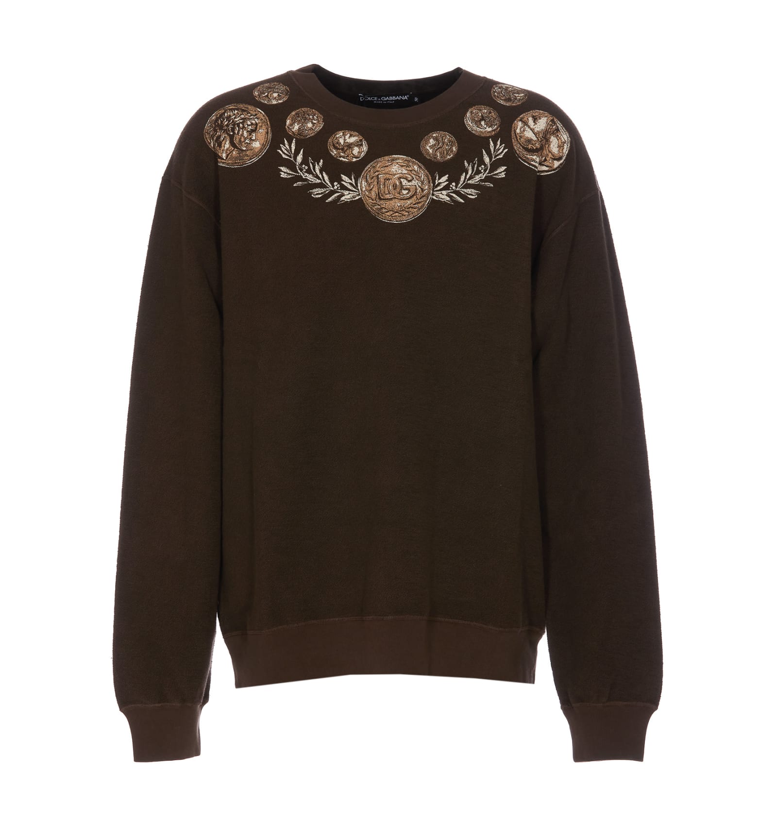 Shop Dolce & Gabbana Coins Print Logo Sweatshirt In Brown