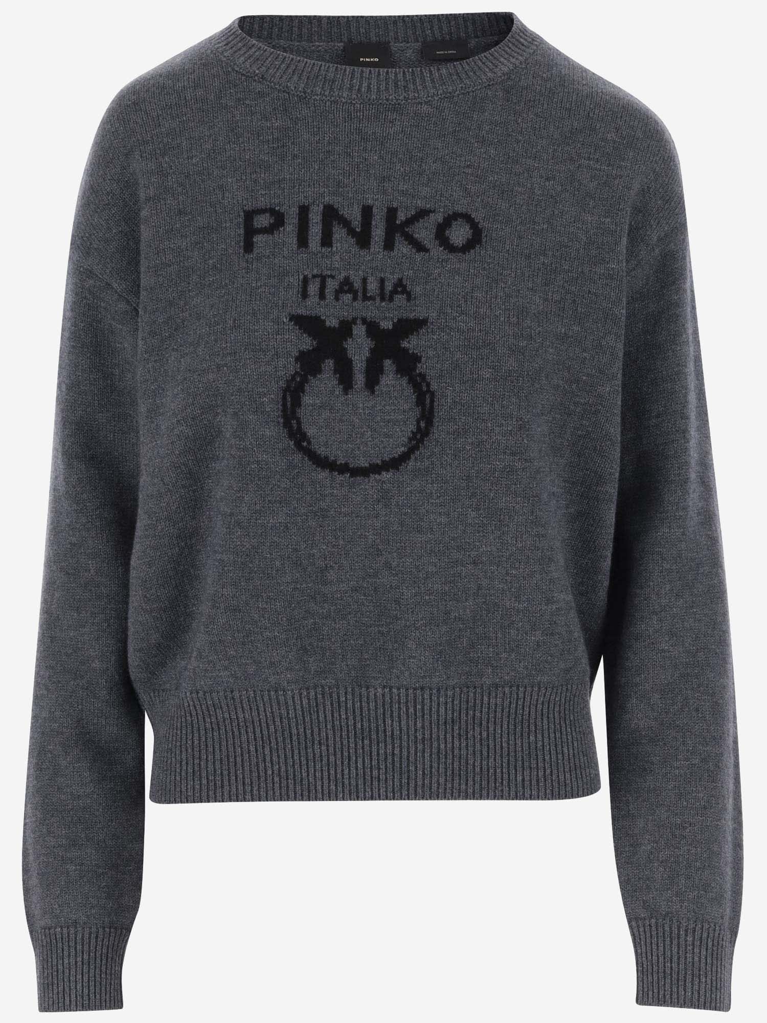 Shop Pinko Wool Sweater With Logo In Grey