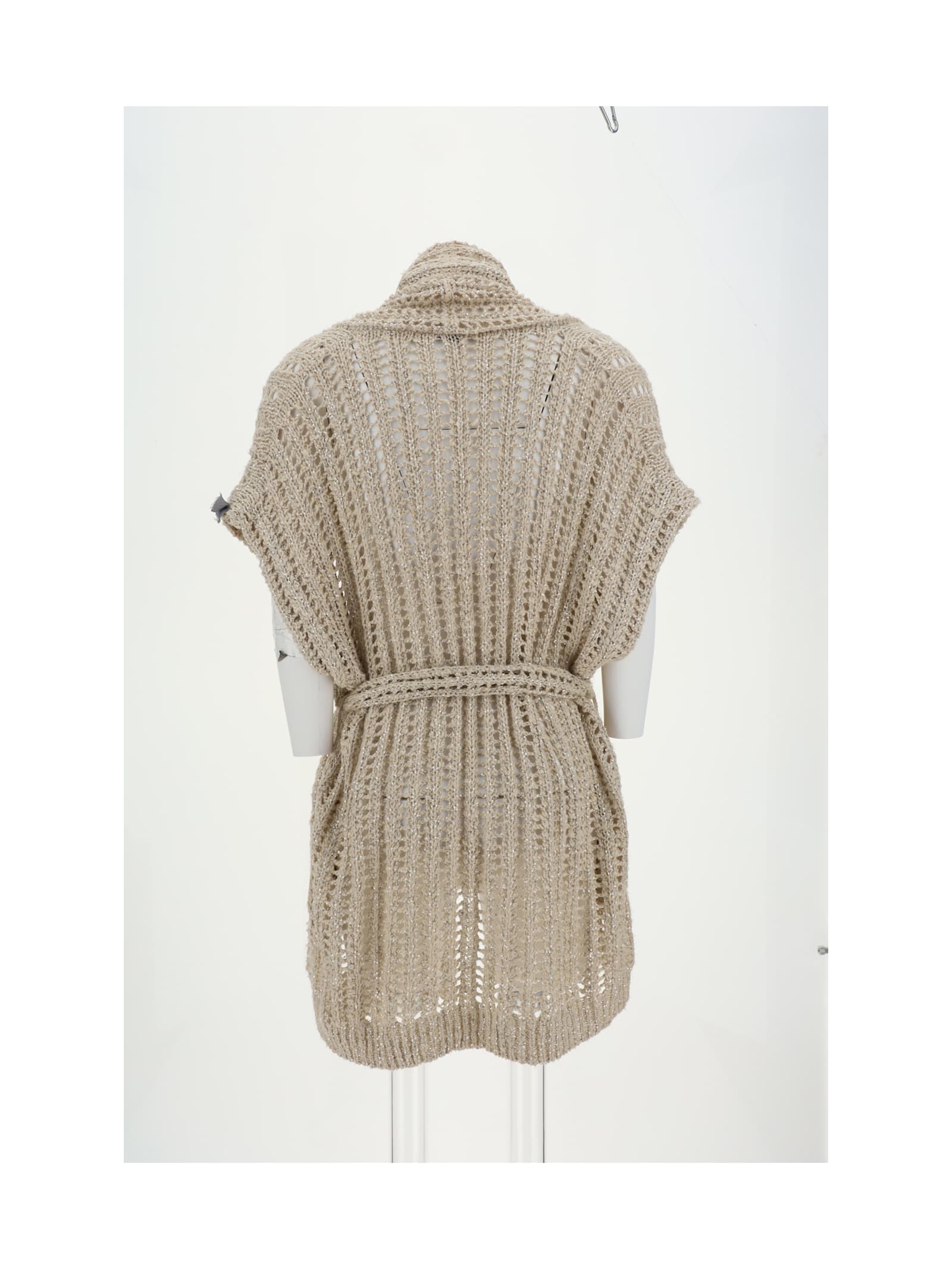 Brunello Cucinelli Women Perforated Cardigan With Sequins In Biondo+stracciatella
