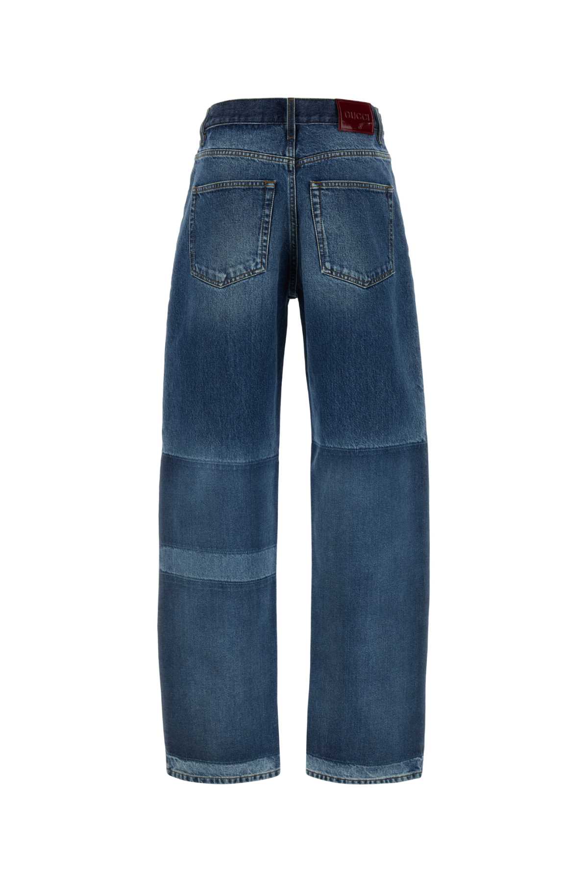 Gucci Blue Five Pocket Jeans With Lightened Effect And Logo Patch On The Back In Denim Woman In Bluelightblue