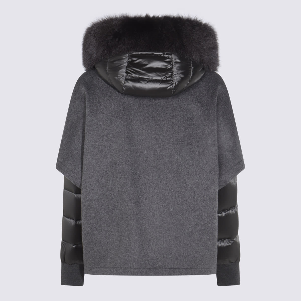 Moorer Hooded Jackets With Fur Trim And Quilted Sleeves In Gray