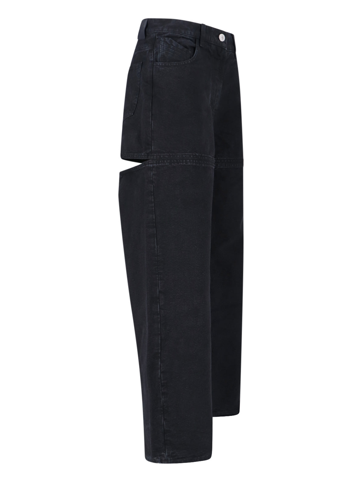 Attico Wide-leg Denim Trousers With Cut Out Detail In Black