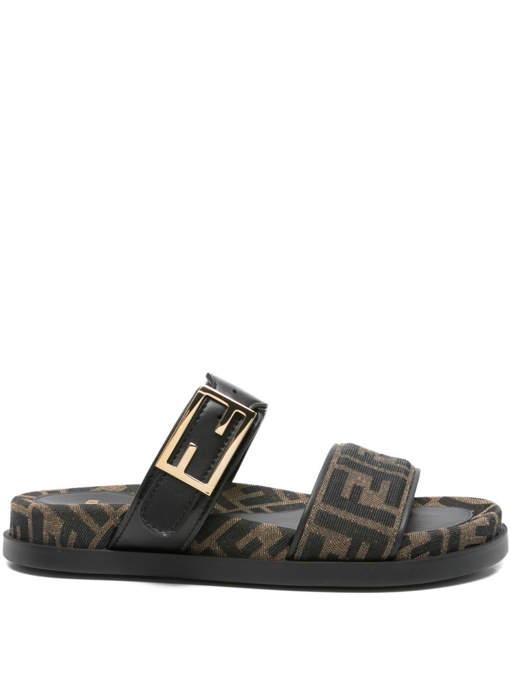 Fendi Leather Sandals With Double Strap And Buckle In Blue