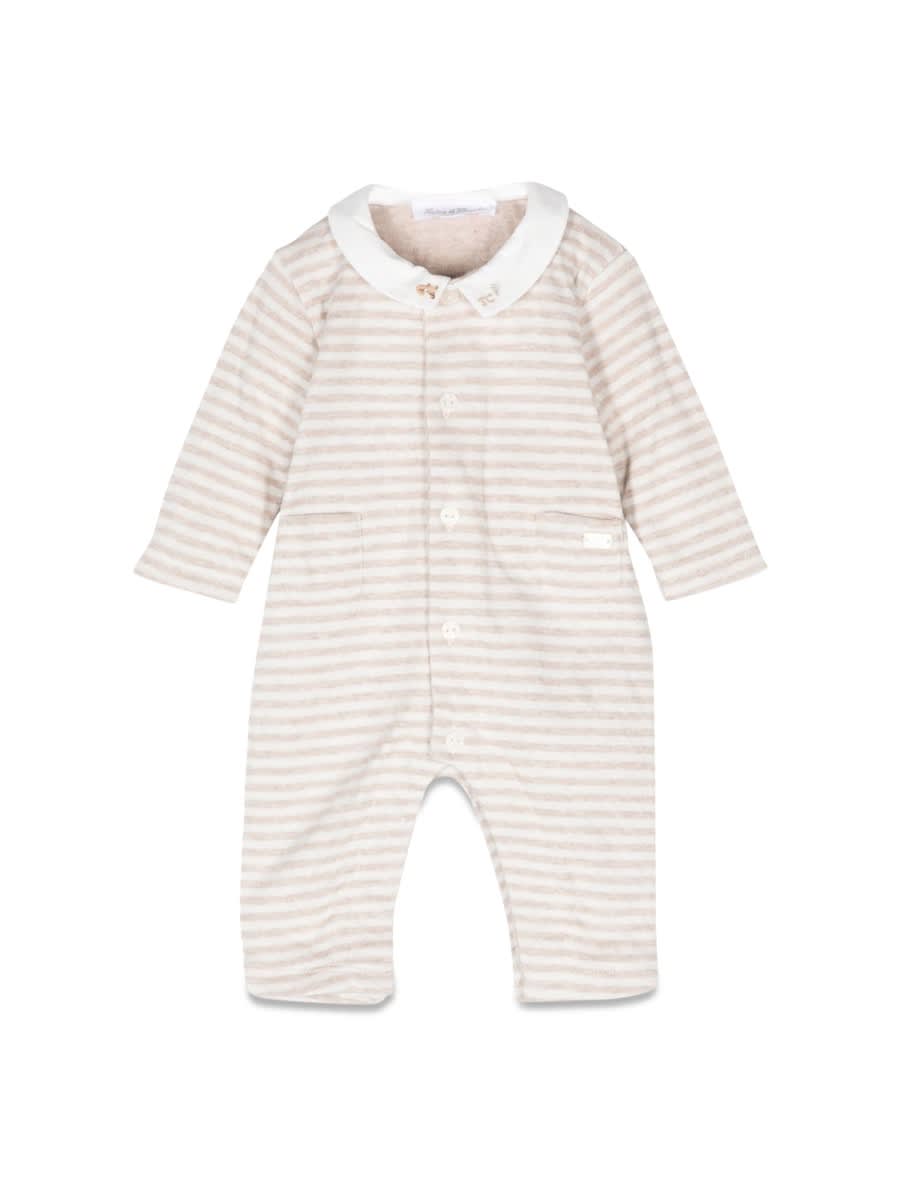 Tartine Et Chocolat Striped Pointed-collar Rompers In Grey