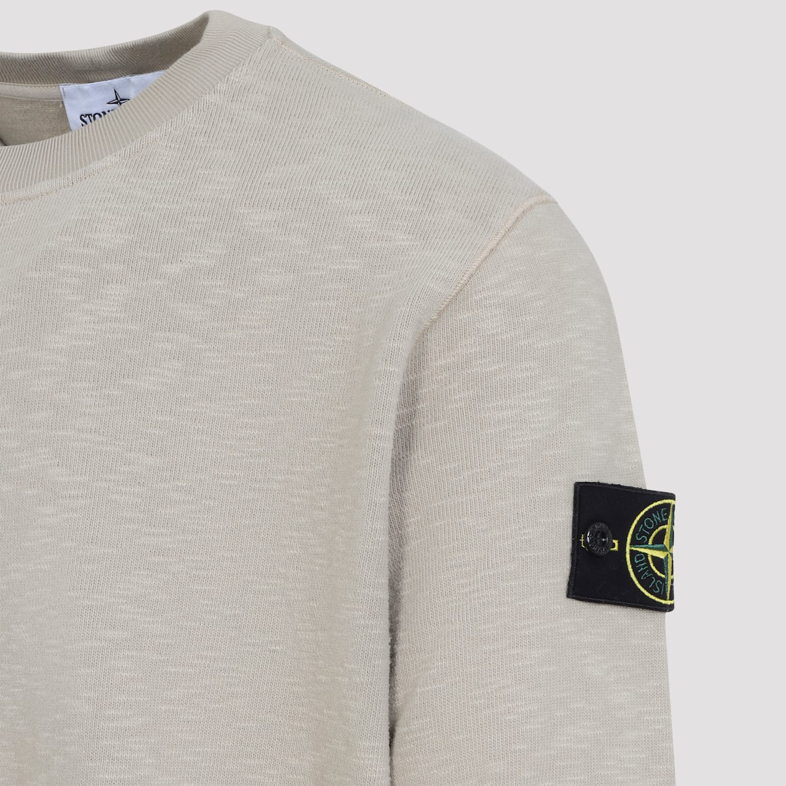 Stone Island Beige Cotton Sweatshirt With Signature Patch And Ribbed Edges In Brown