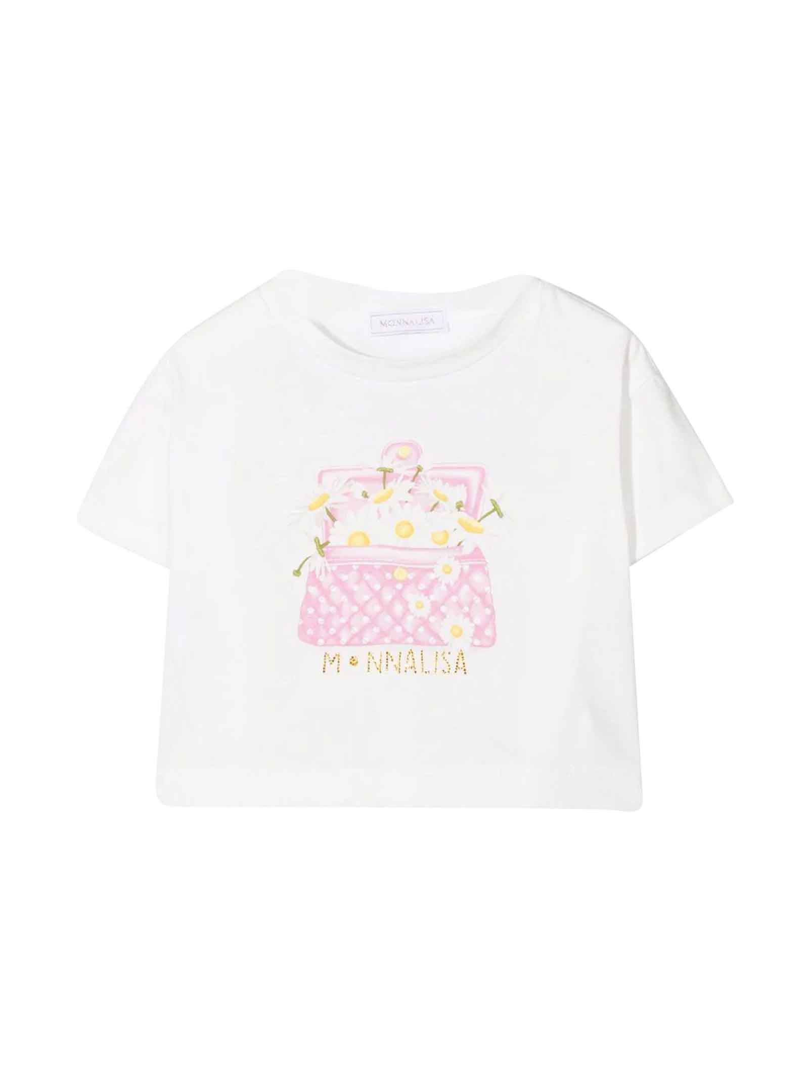 Monnalisa White T-shirt With Pink Print
